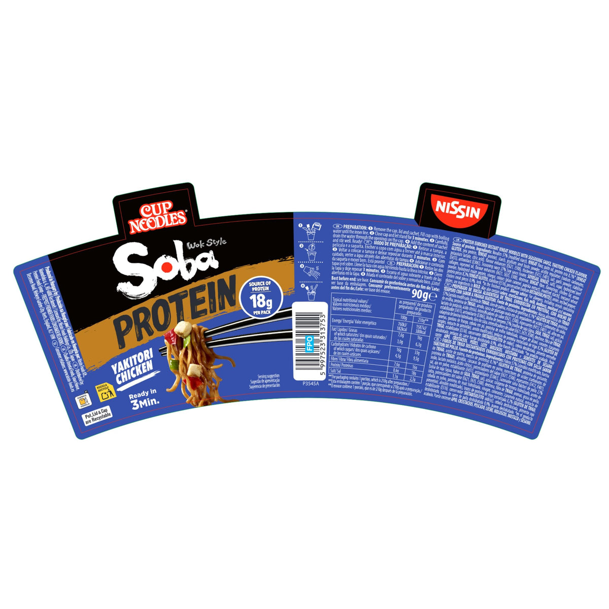 NISSIN Soba Protein Yakitori Chicken Noodles - 18g Protein, 8-Pack 8