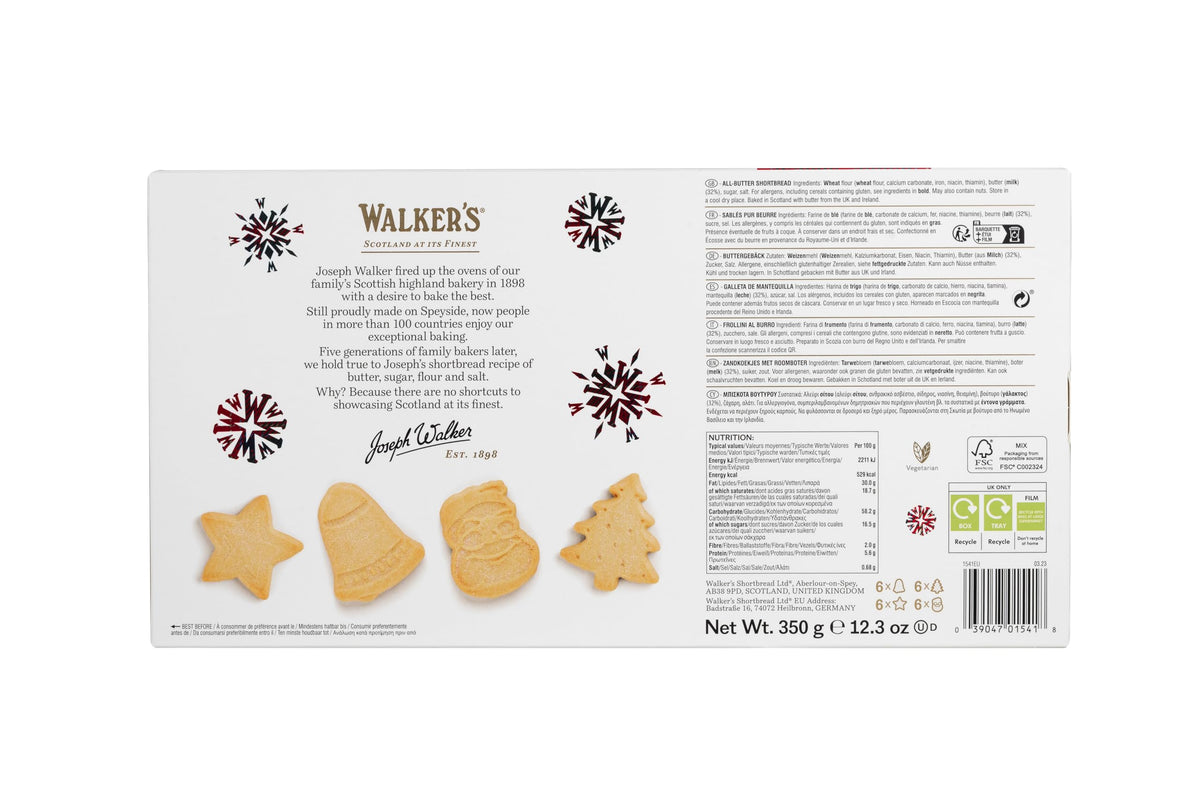 Walkers Shortbread Assorted Festive Shapes Cookies - 350g | All-Butter | Made in Scotland