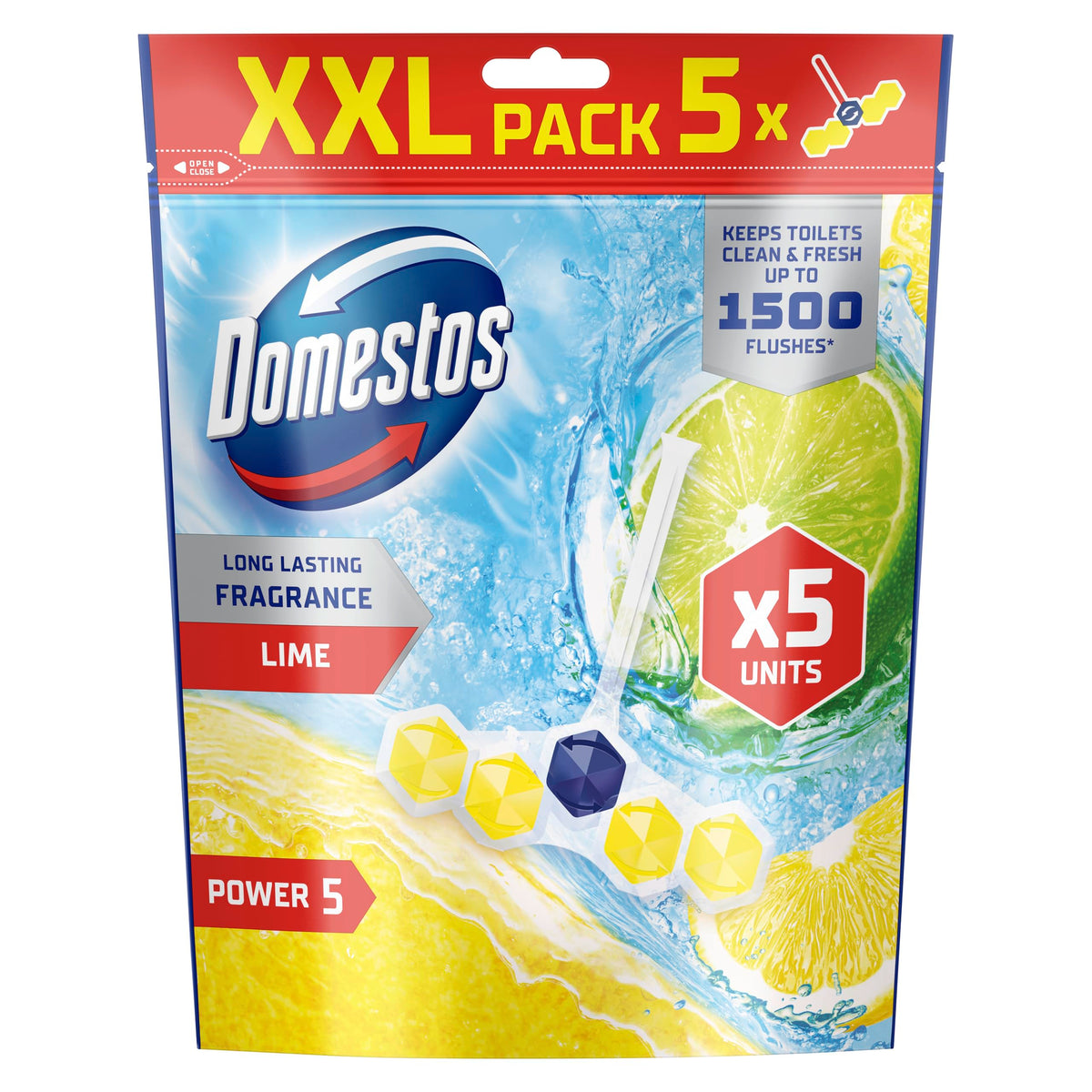 Domestos Power 5 Lime Toilet Rim Blocks - 5 Benefits, 300 Flushes, Limescale Prevention