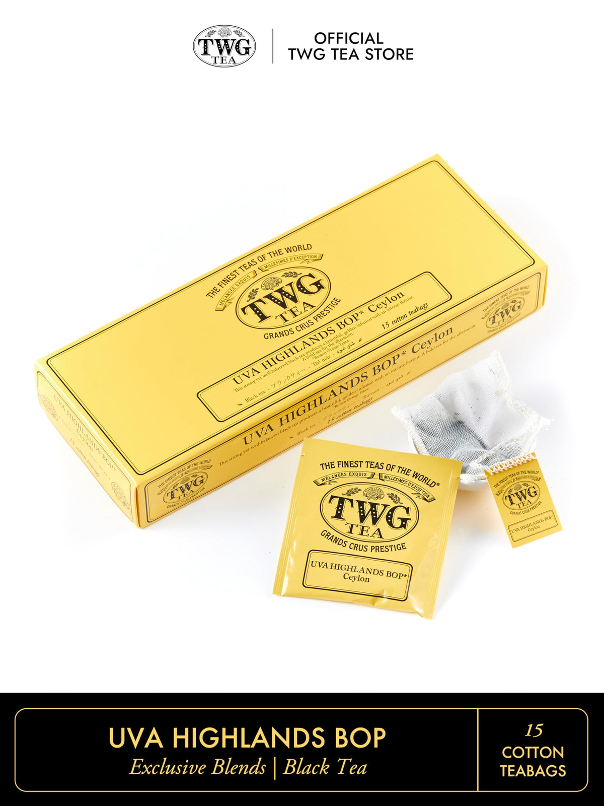 TWG Tea UVA Highlands BOP Black Tea - 15 Hand Sewn Cotton Teabags | 40g