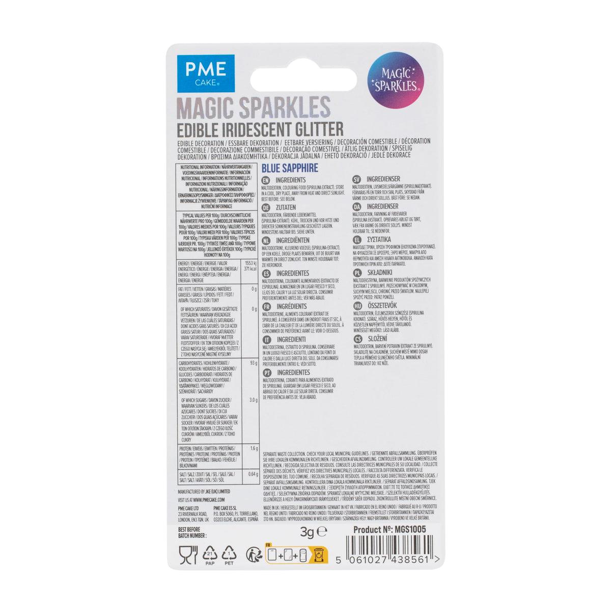 PME Magic Sparkles - Edible Iridescent Glitter | Blue Sapphire | 3g
