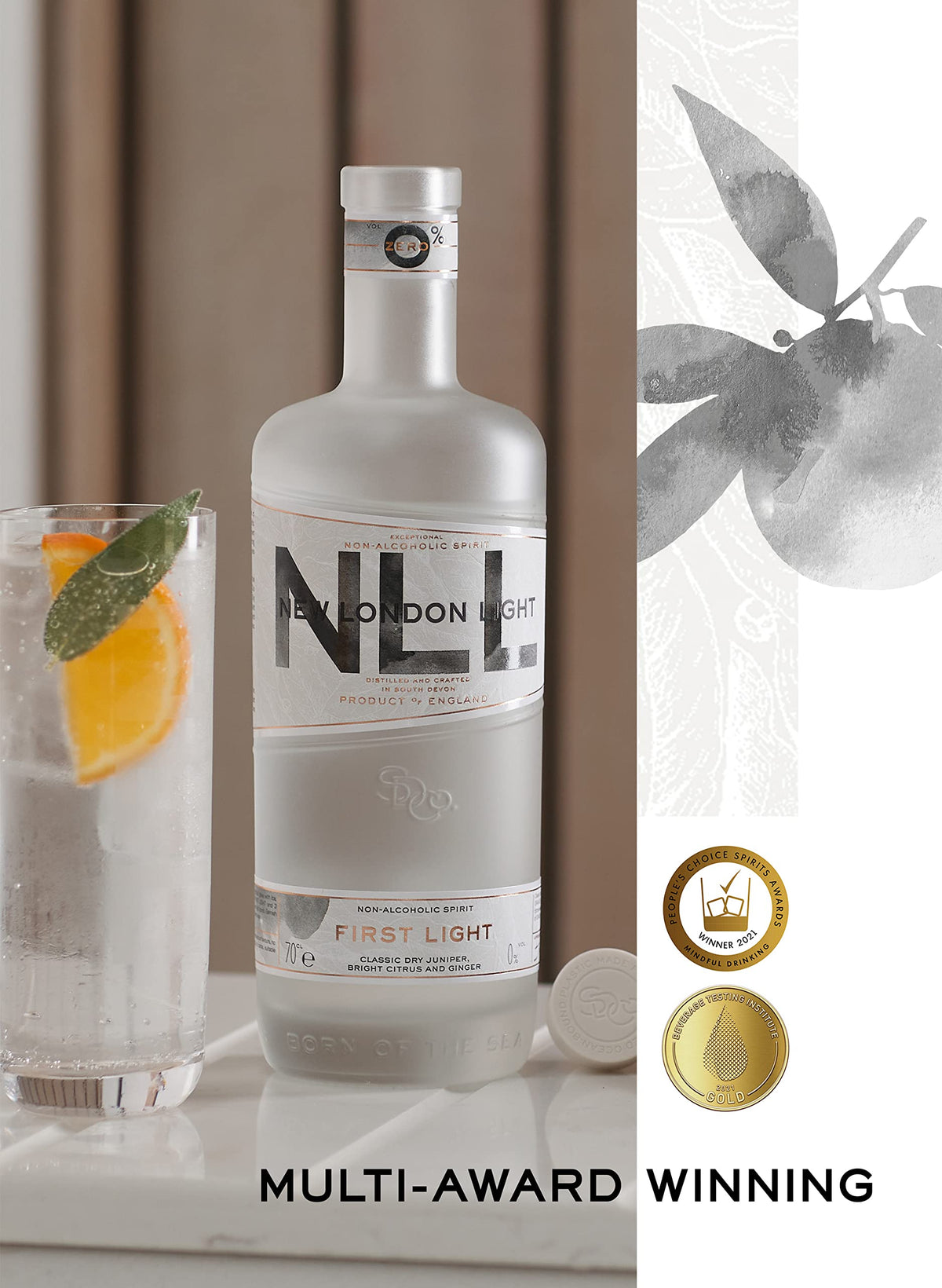 New London Light First Light Alcohol-Free Spirit - 70cl | Juniper, Orange, Sage