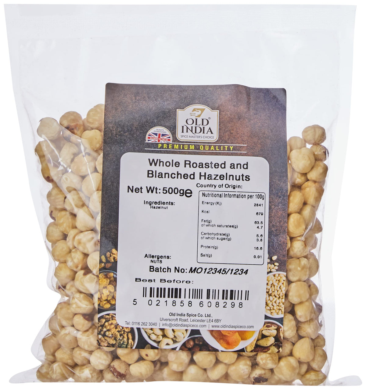 Old India Whole Roasted and Blanched Hazelnuts - 500g Pack