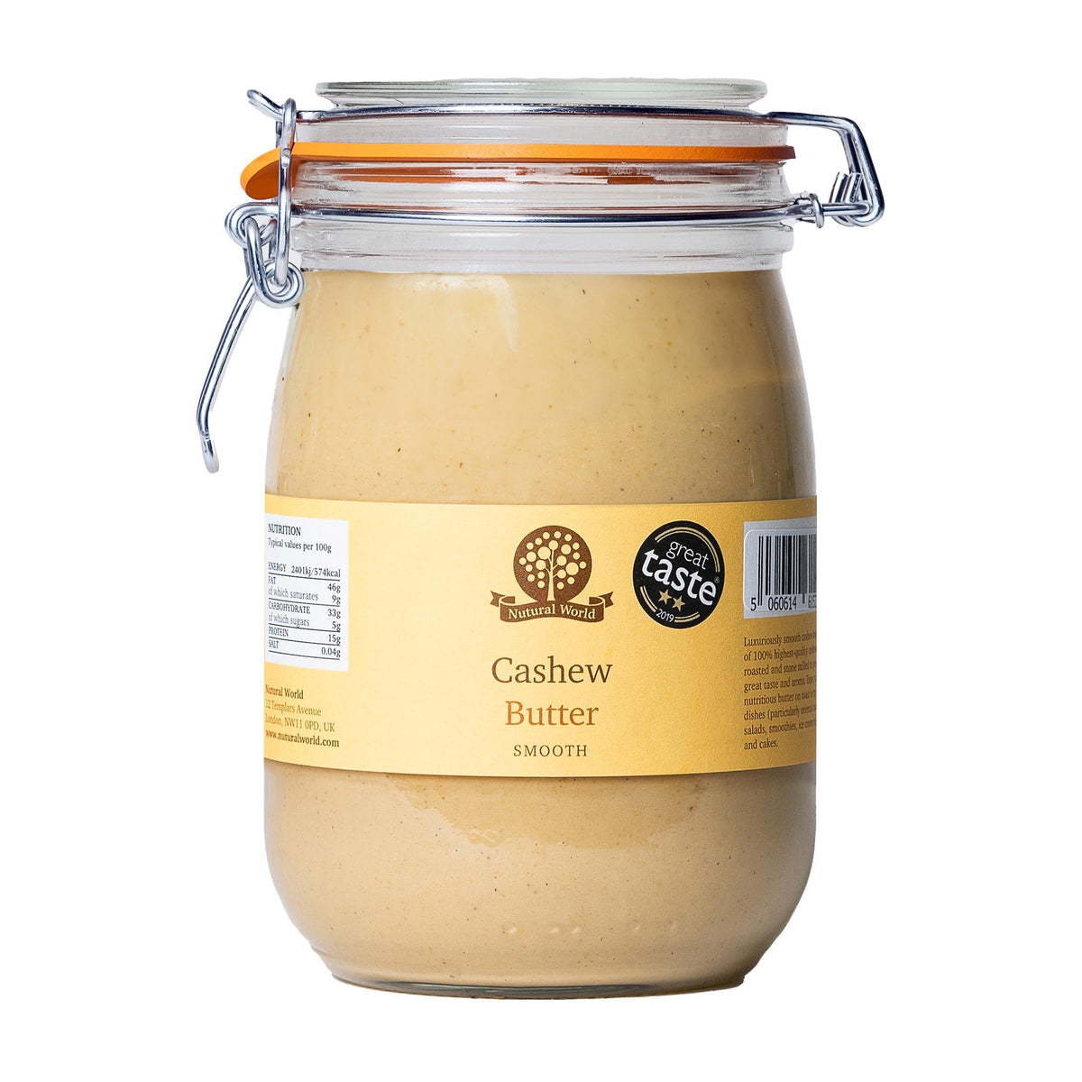 Nutural World Smooth Cashew Butter - 1kg | Single Ingredient | Great Taste Award Winner