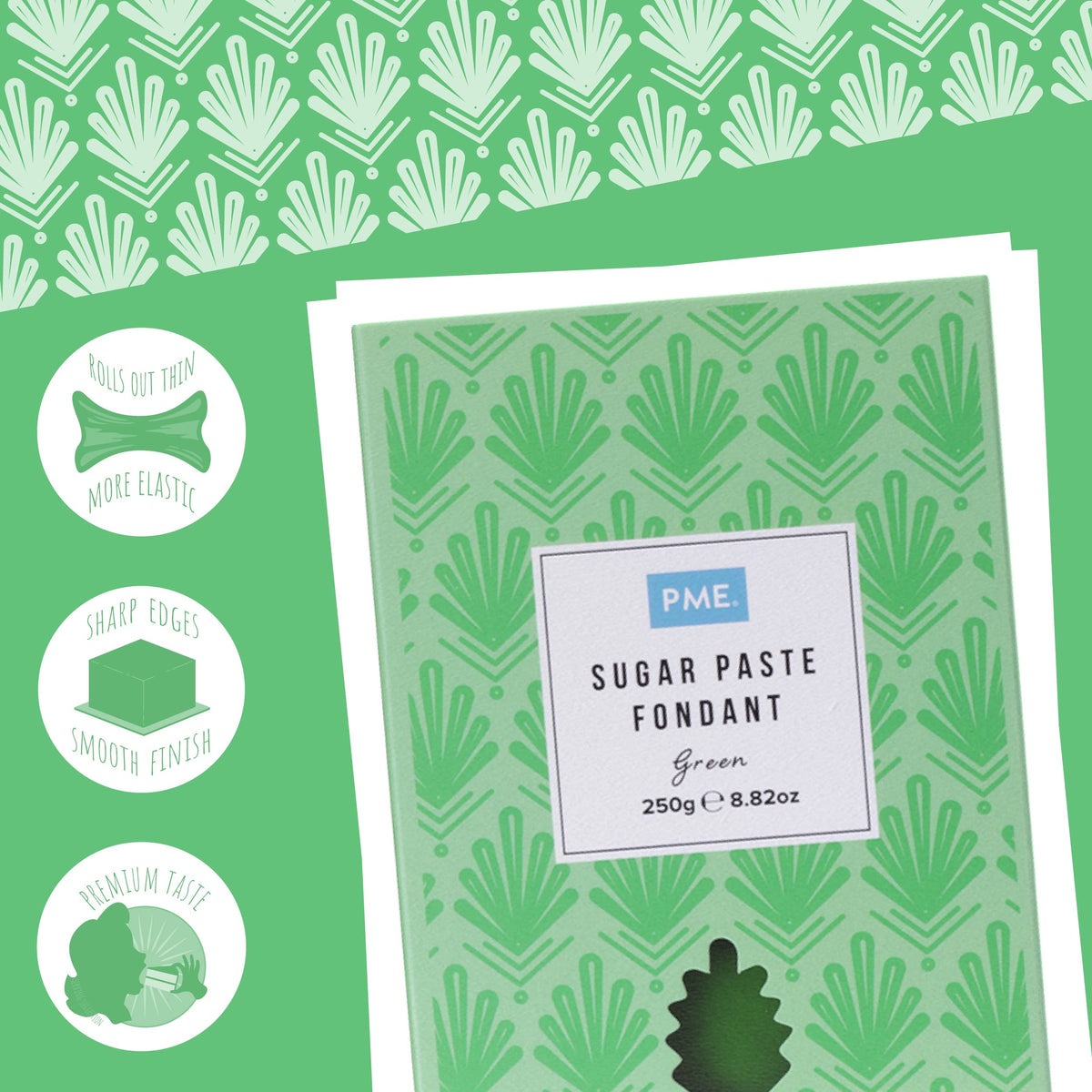 PME Green Sugar Paste Fondant - 250g (Pack of 2) | Ready to Roll | Smooth Finish
