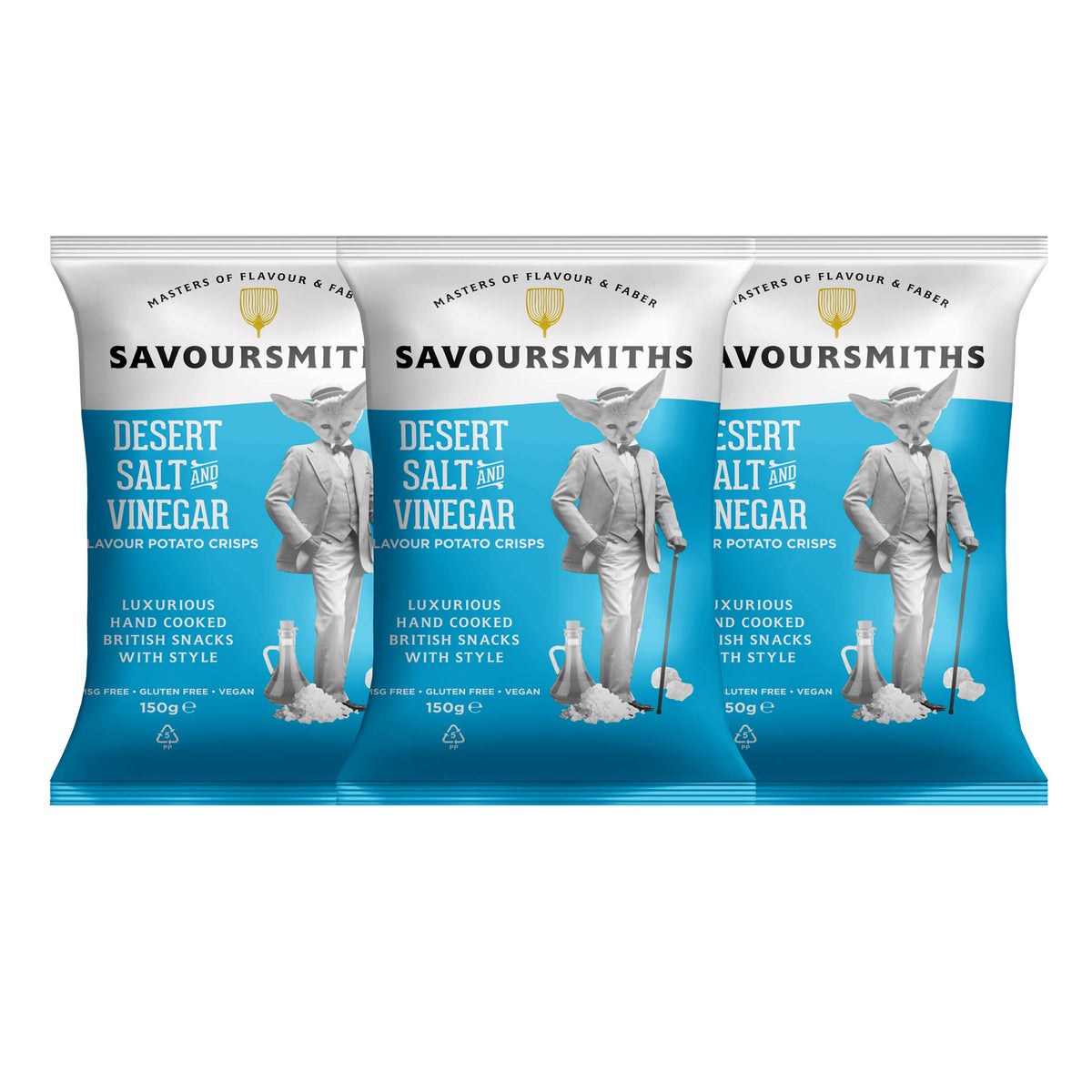 SAVOURSMITHS Desert Salt & Vinegar Crisps - Vegetarian, Vegan, Gluten-Free | 3 x 150g