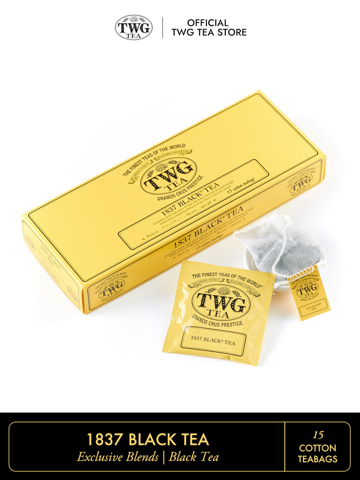 TWG Tea 1837 Black Tea - Fruits & Flowers Blend | 15 Hand-Sewn Cotton Teabags | 40g