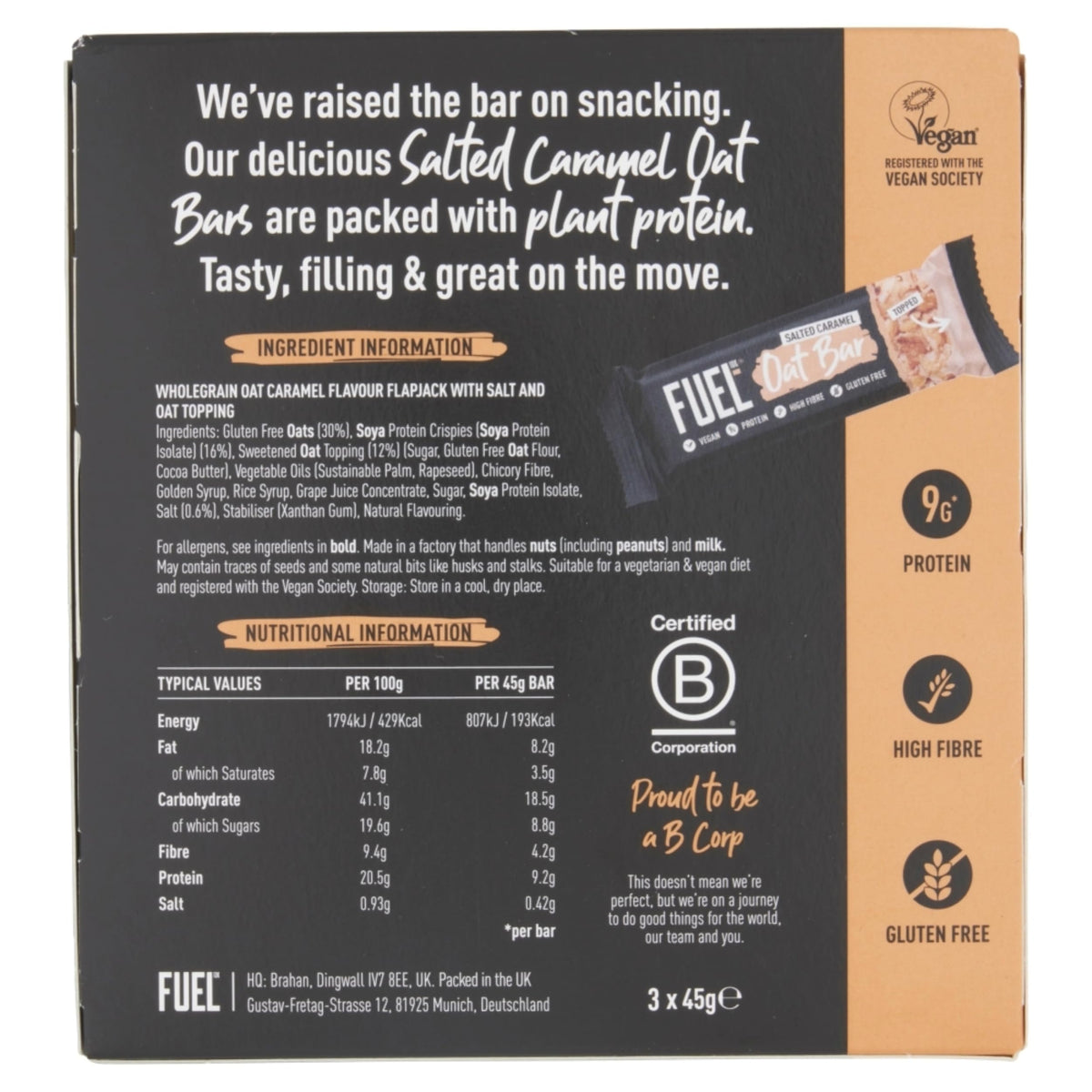 FUEL10K Salted Caramel Oat Bars - 9g Protein | 45g Bar | Pack of 10 7