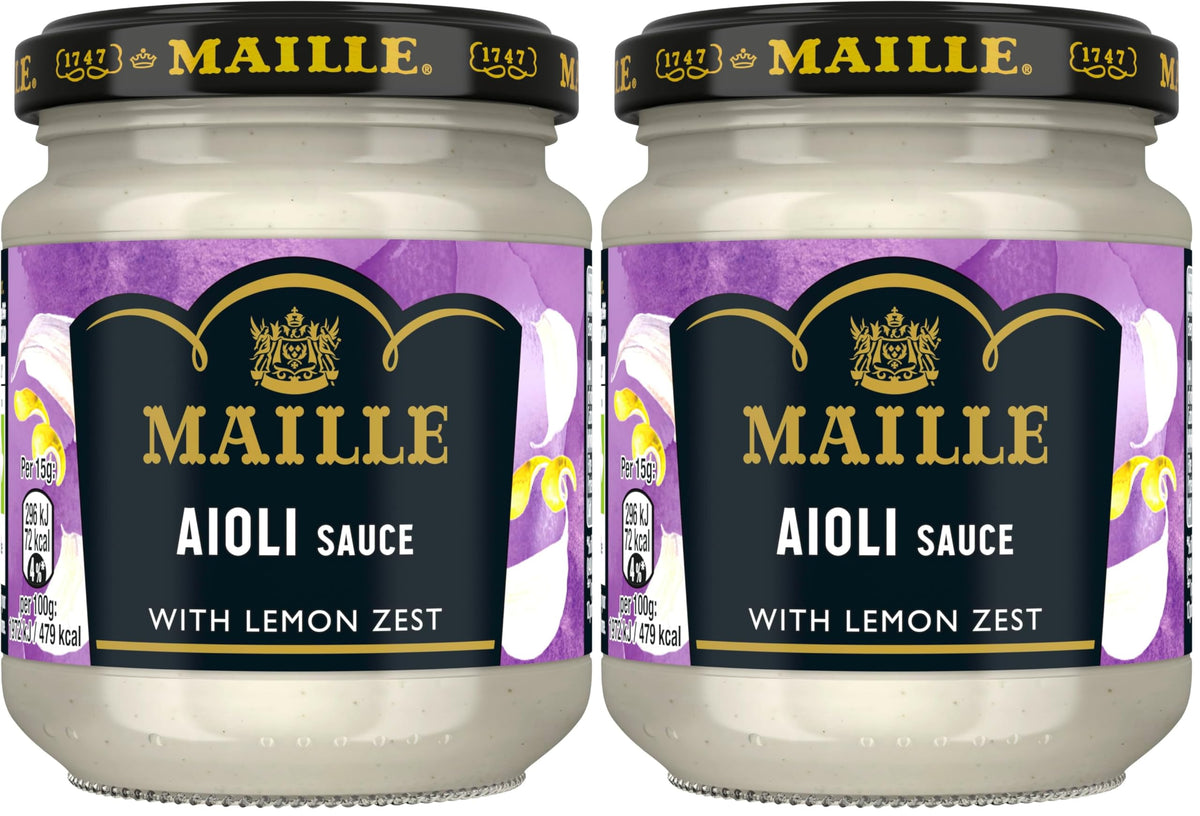 Maille Aioli Sauce with Garlic, Lemon Zest & Black Pepper - 185g (Pack of 2)