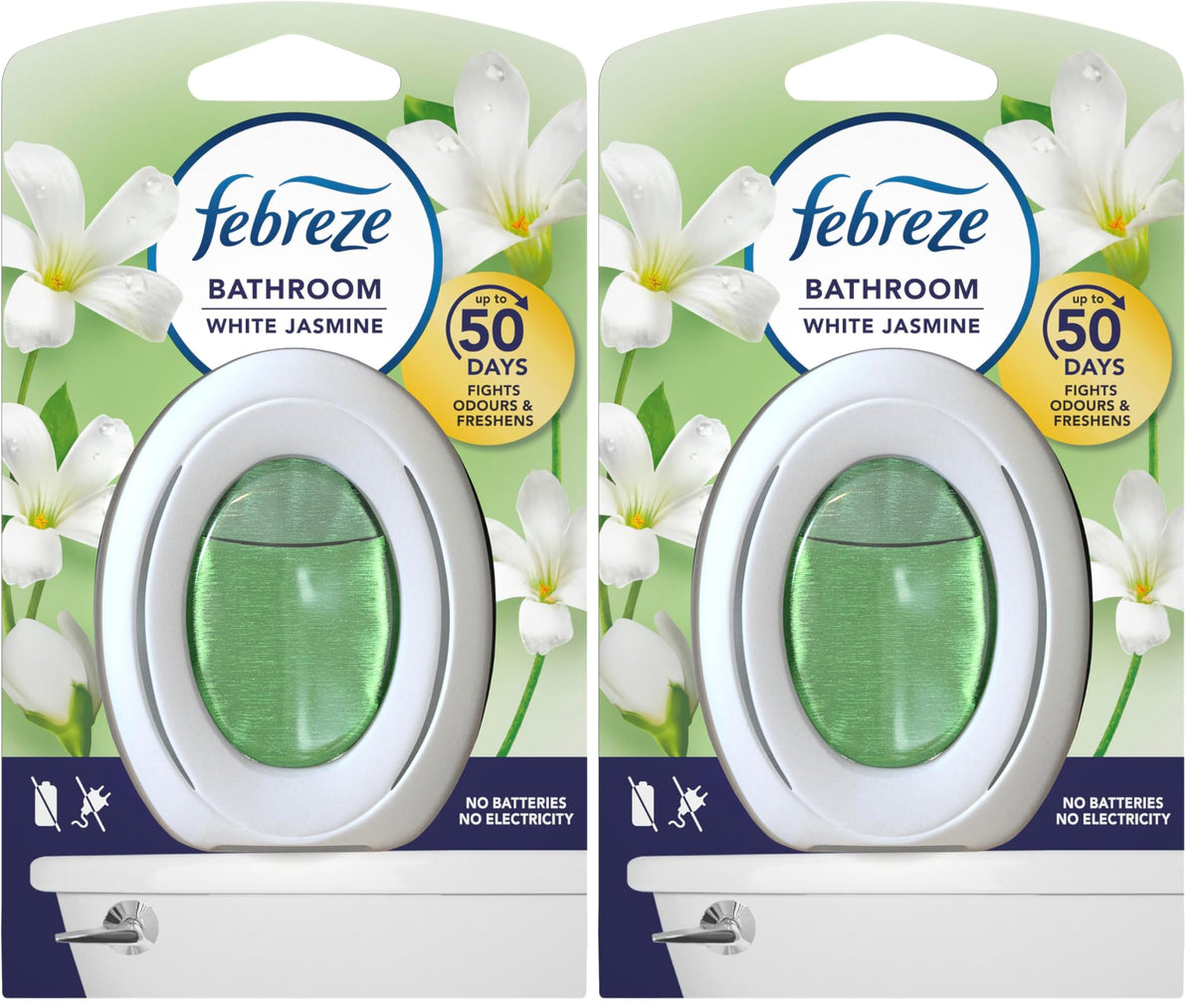 Febreze Bathroom Air Freshener White Jasmine - Continuous Odor Elimination | 45 Day Freshness | 2 Pack 1