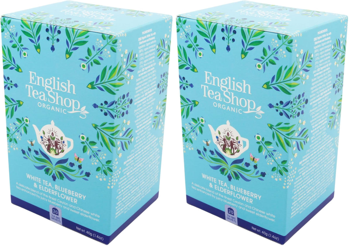 English Tea Shop Organic White Tea, Blueberries & Elderflower - 20 Count (Pack of 2)
