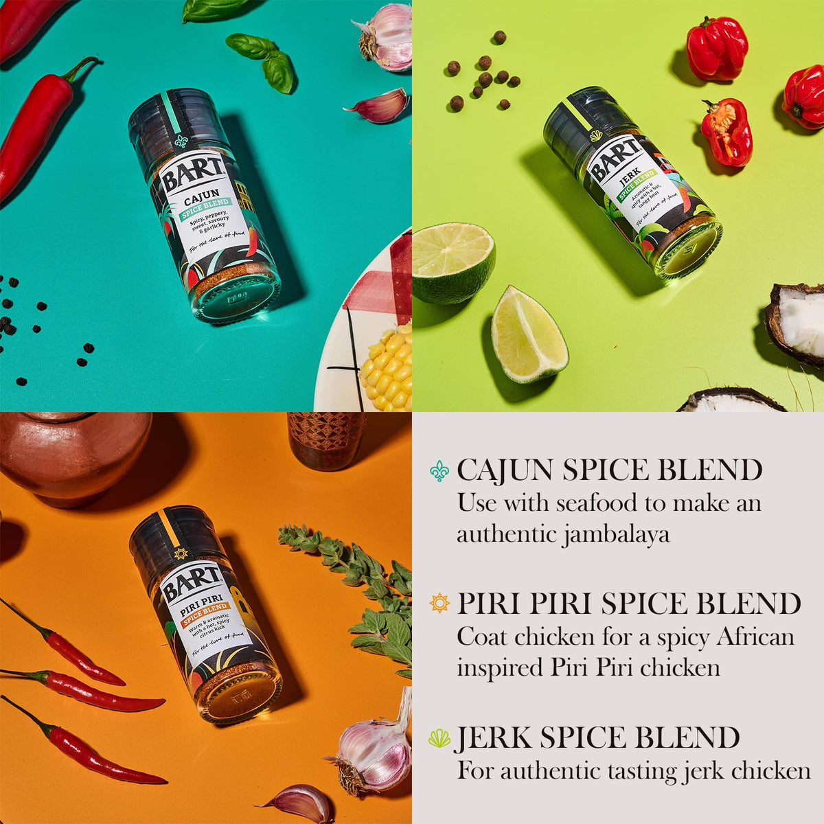 BART Spice Blend Collection - Ras el Hanout, Piri Piri, Pilau, Jerk, Harissa, Cajun - 6 Piece Set
