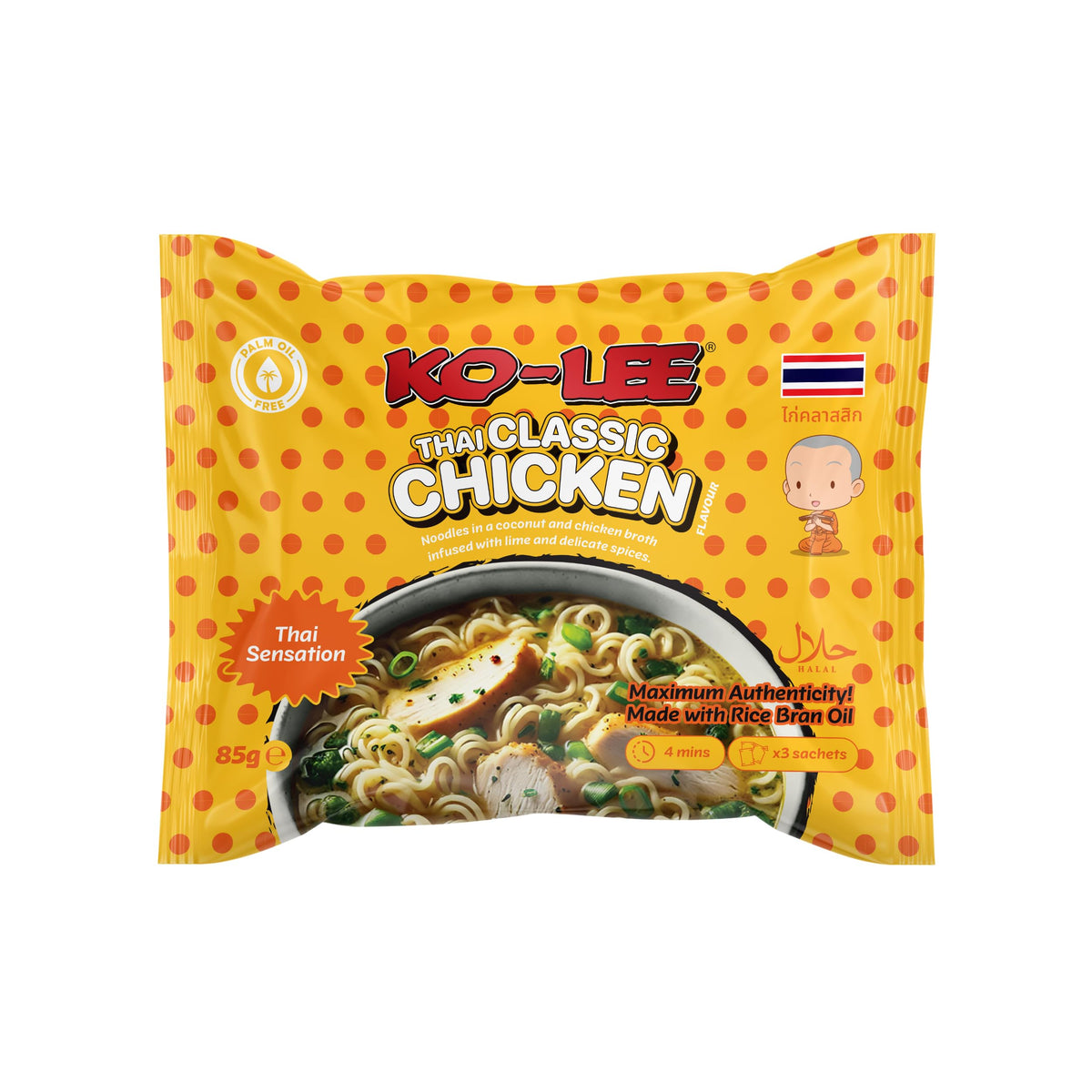 Ko-Lee Thai Sensation Instant Noodles - Classic Chicken Flavour, 85g (Pack of 22)