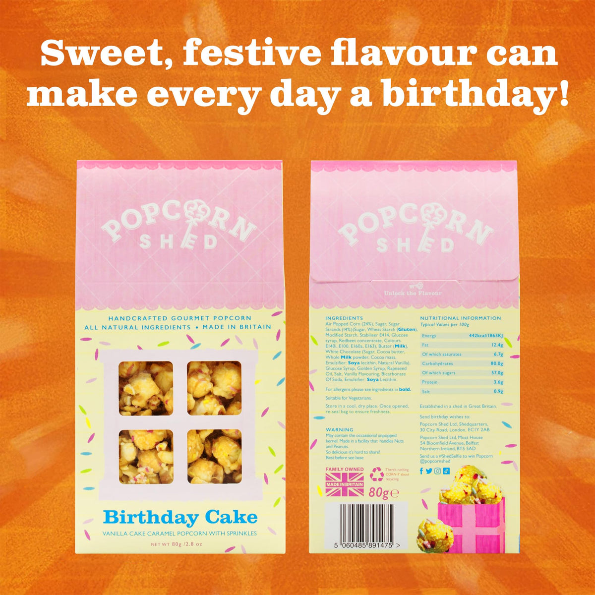 Popcorn Shed Birthday Cake Gourmet Popcorn - Vanilla Caramel Flavour | 3 x 80g Packs 4
