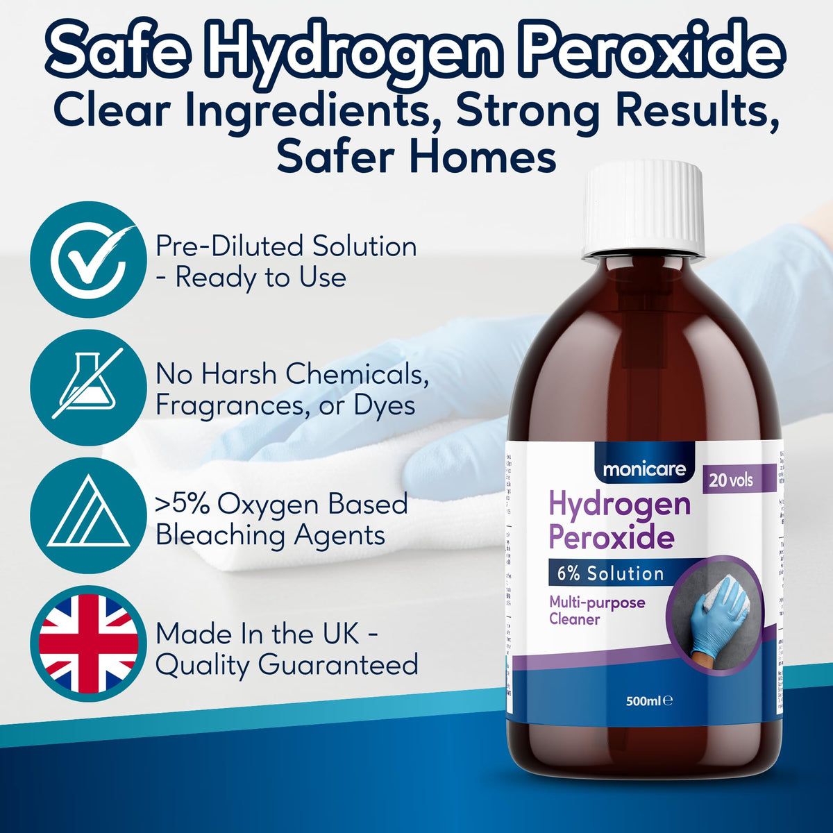 Monicare Hydrogen Peroxide 6% - All-Purpose Cleaner for Laundry & Household Use | 500 ml 3