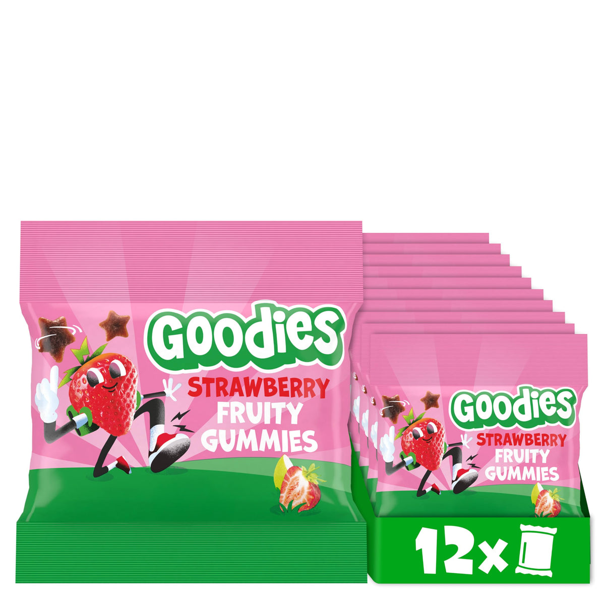 Goodies Strawberry Fruity Gummies - Made with Real Fruit, High in Fibre, Gluten-Free | 12 x 17g Multipack