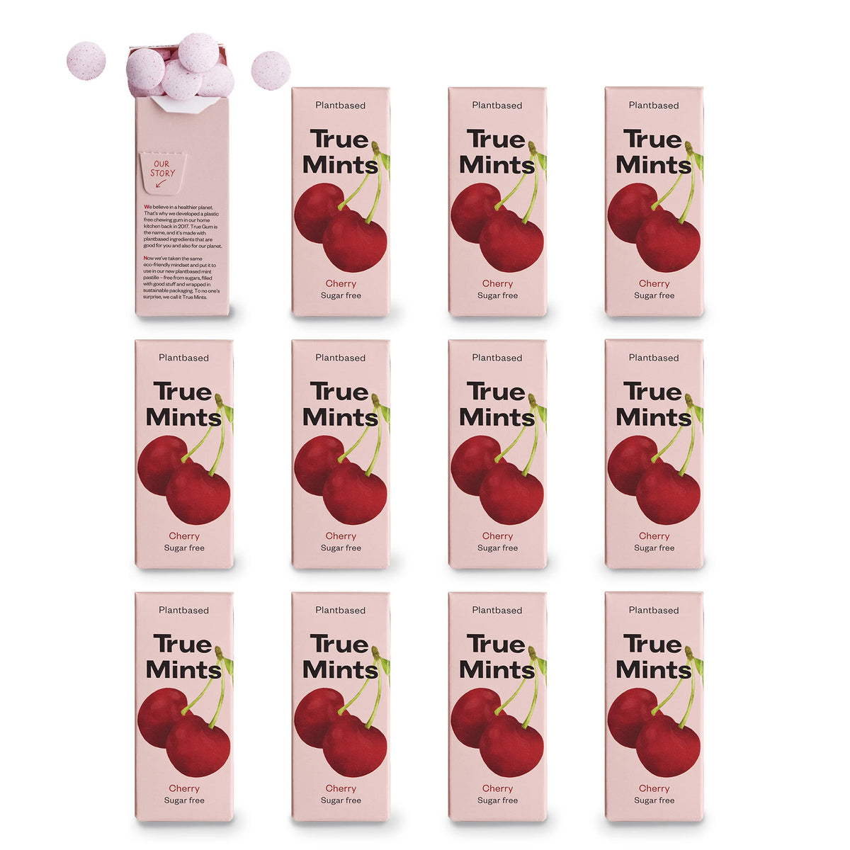 True Gum Cherry Flavour Mints - Sugar Free, Xylitol Sweetened, Vegan - 12 Pack 1