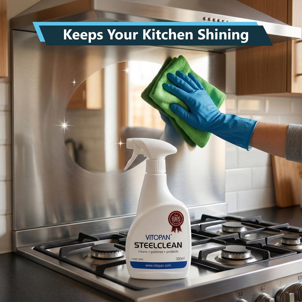 Vitopan Steel Clean Kitchen Spray - Cleans, Polishes & Protects | 300ml 8