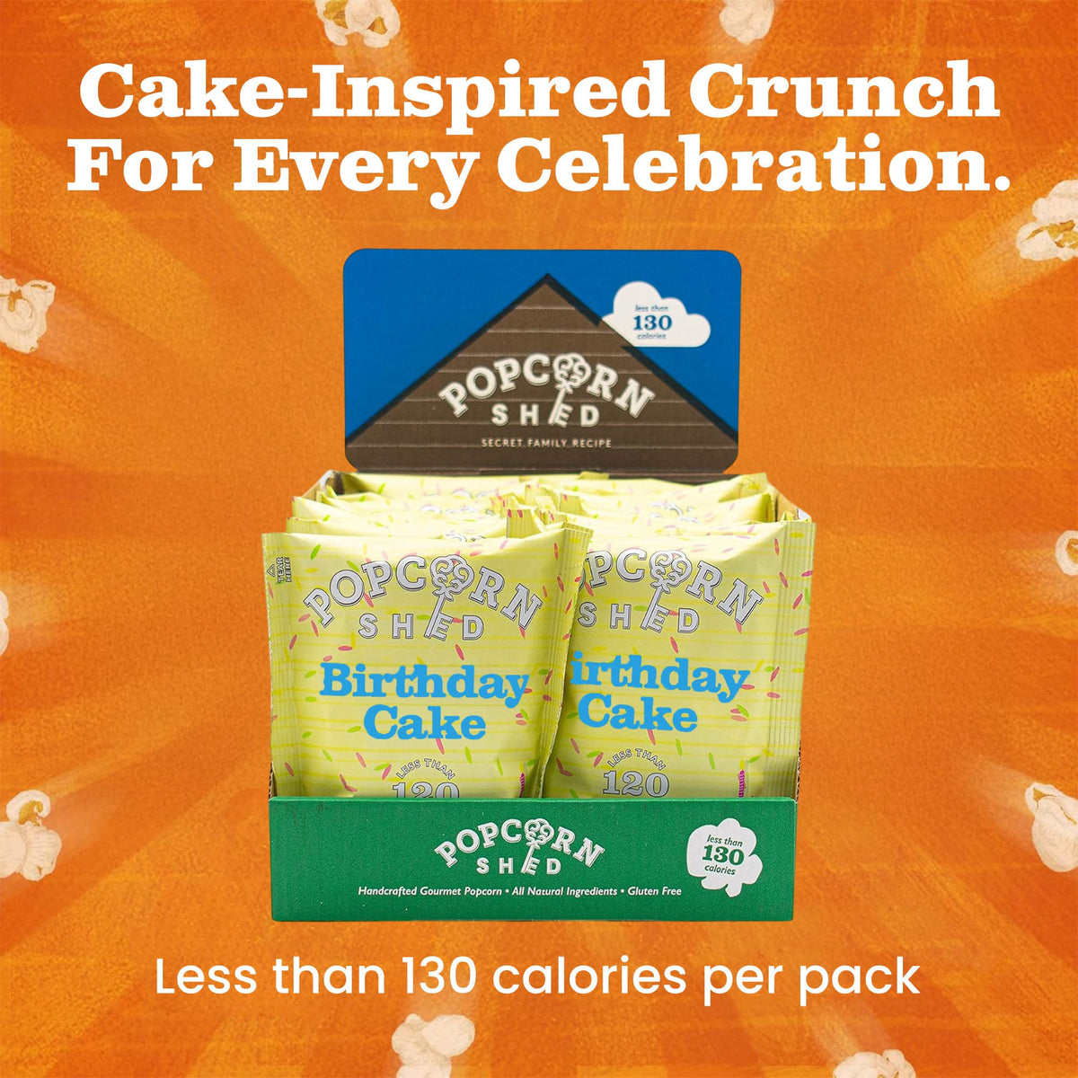 Popcorn Shed Birthday Cake Gourmet Popcorn - Vanilla Caramel, 16 x 24g Packs