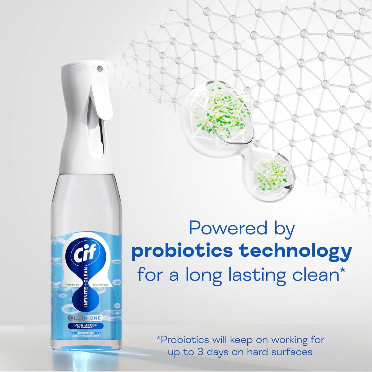 Cif Infinite Clean Sensitive Lotus & Mineral Salt All-Purpose Cleaner Spray - 590ml | Probiotic Technology | Safe for Kids & Pets 4