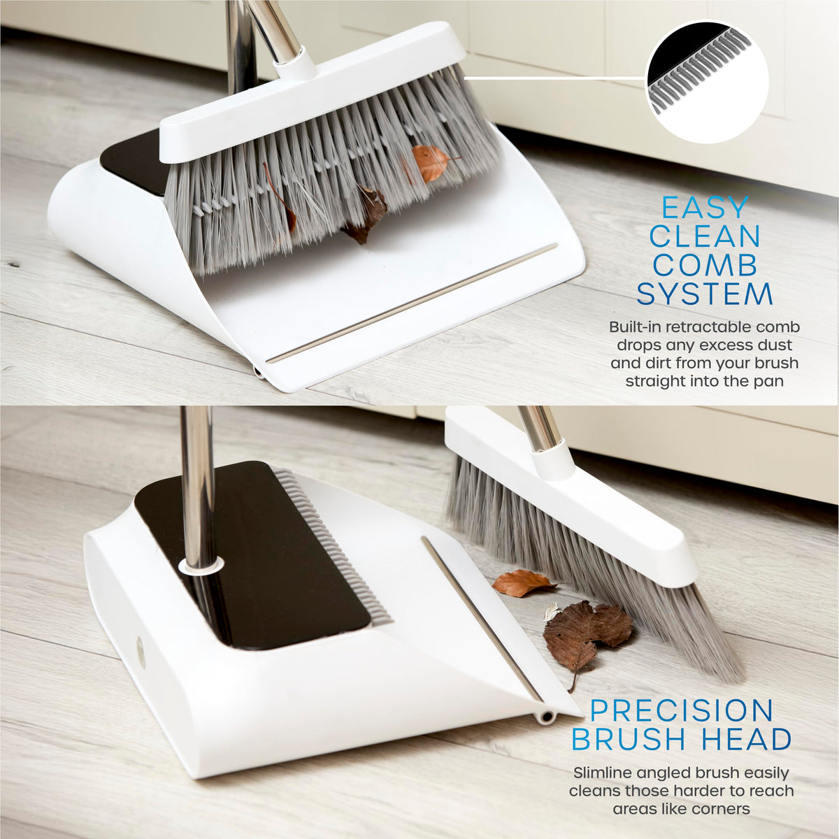 Swan Long Handled Dustpan and Brush Set - Posture-Positive Design | Angled Brush Head | White 4