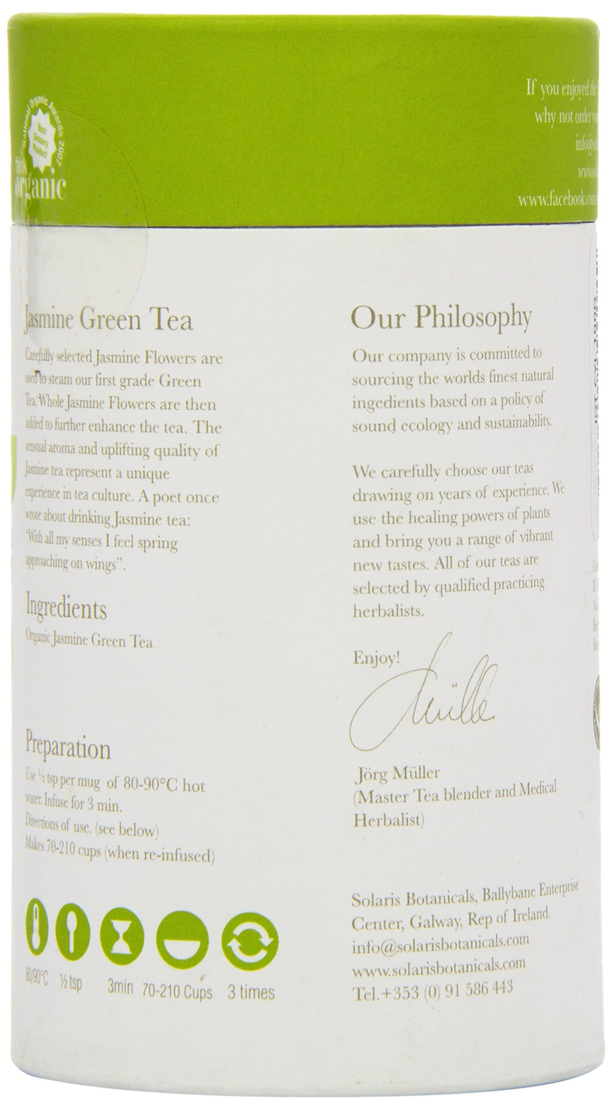 Solaris Tea Organic Loose Whole Leaf Jasmine Green Tea - Antioxidant Rich | 100g | Gold Star Winner 3