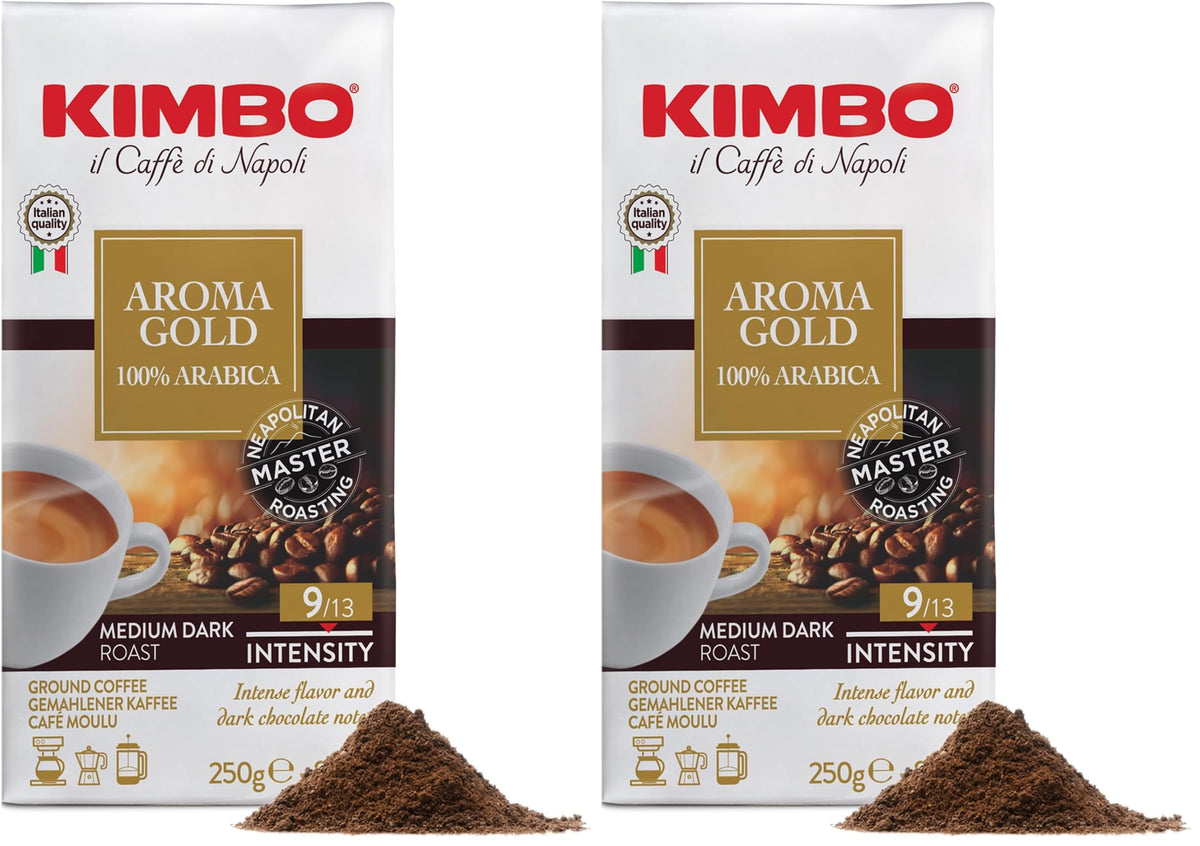 Kimbo Aroma Gold Ground Coffee - Authentic Italian Espresso, 100% Arabica, 500g Pack