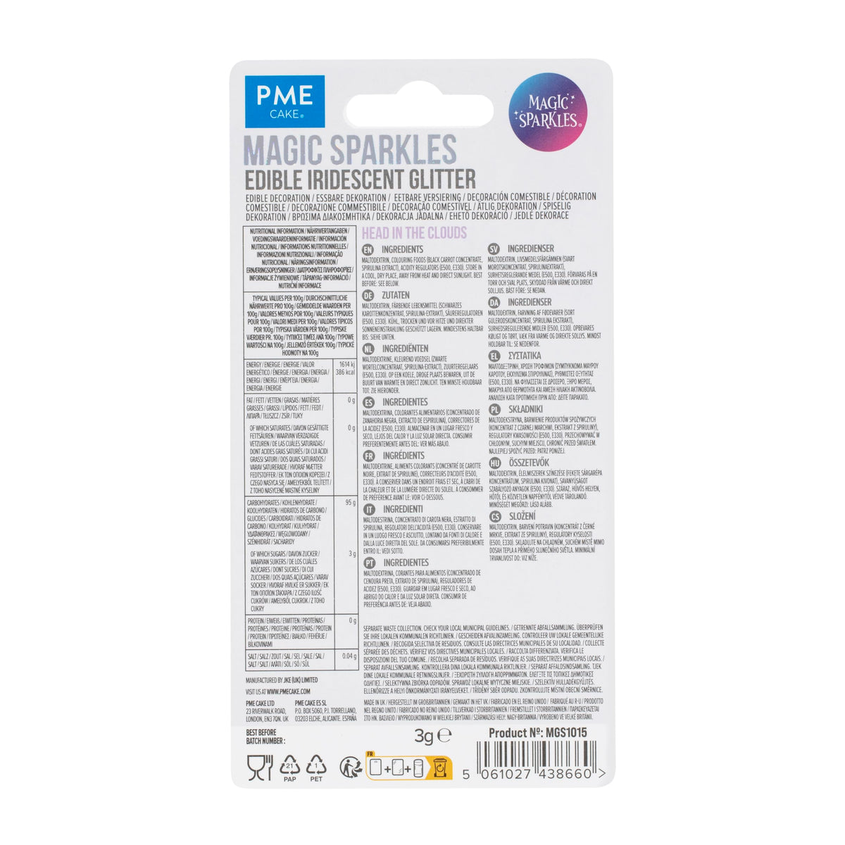 PME Magic Sparkles Edible Glitter - Head in the Clouds (3g)