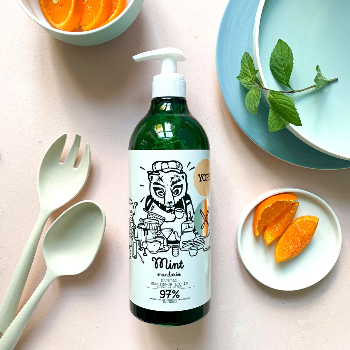Yope Natural Washing-Up Liquid - Mint & Mandarin Scent | 750 ml | Vegan & Cruelty-Free