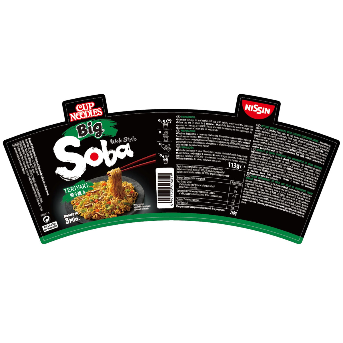 NISSIN Soba Big Teriyaki Instant Wok Style Noodles - 113g Pots (Pack of 6) 9