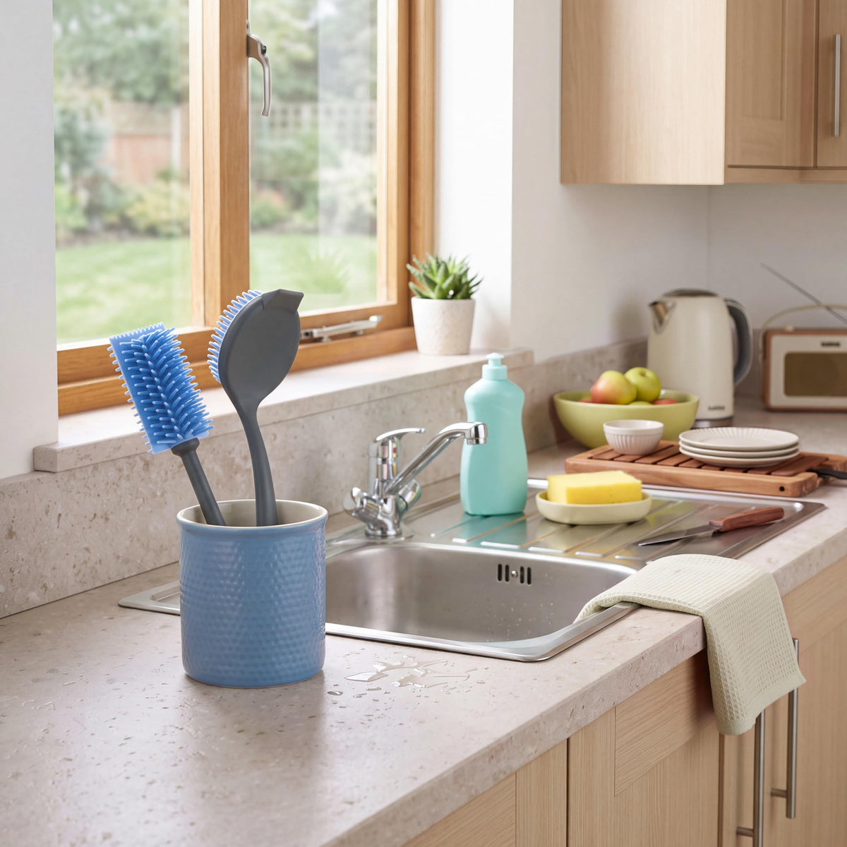 Beldray Anti-Bac Dish and Bottle Brushes - 2 Pack | Ergonomic Grip | Built-in Scraper | Grey