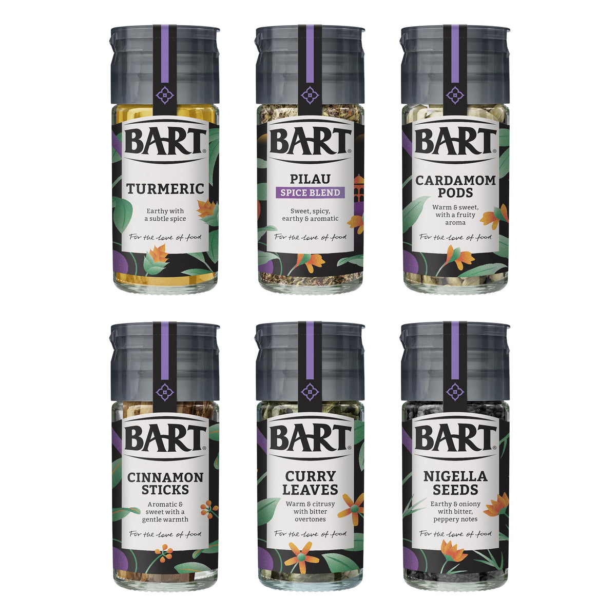 BART Indian Spice Collection - Turmeric, Cinnamon Sticks, Cardamom Pods, Curry Leaves, Nigella Seeds, Pilau Spice Blend