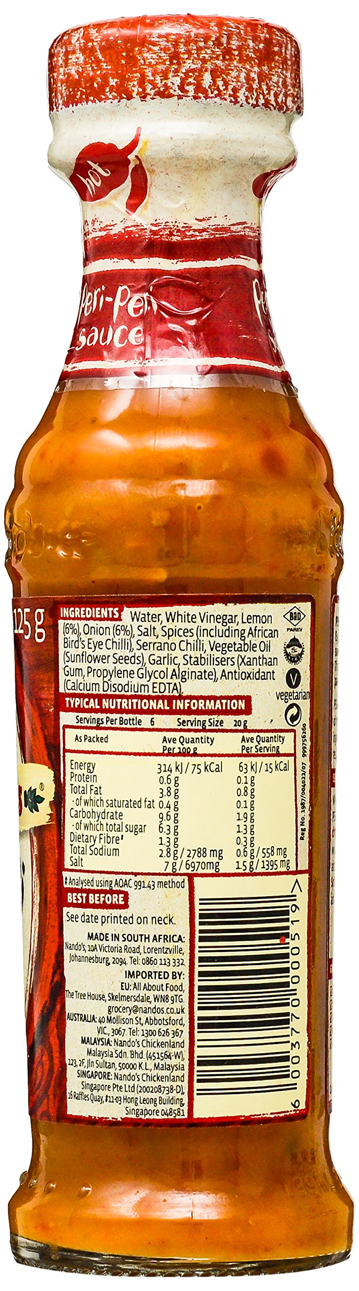Nando's Hot Peri-Peri Sauce - Gluten Free, No Artificial Colours/Preservatives/Flavours | 125ml (Pack of 4) 4
