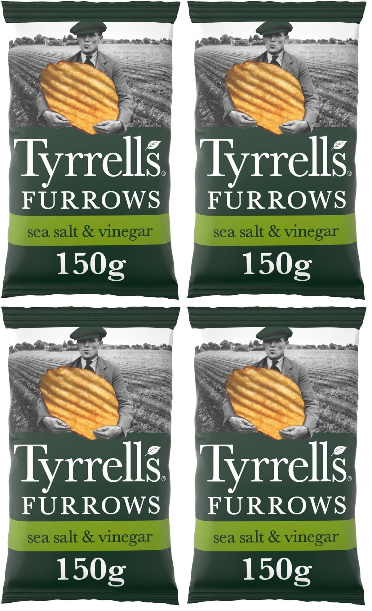 Tyrrells Sea Salt & Vinegar Furrows Crisps - Handcooked, Small Batch | 150g (Pack of 4) 1