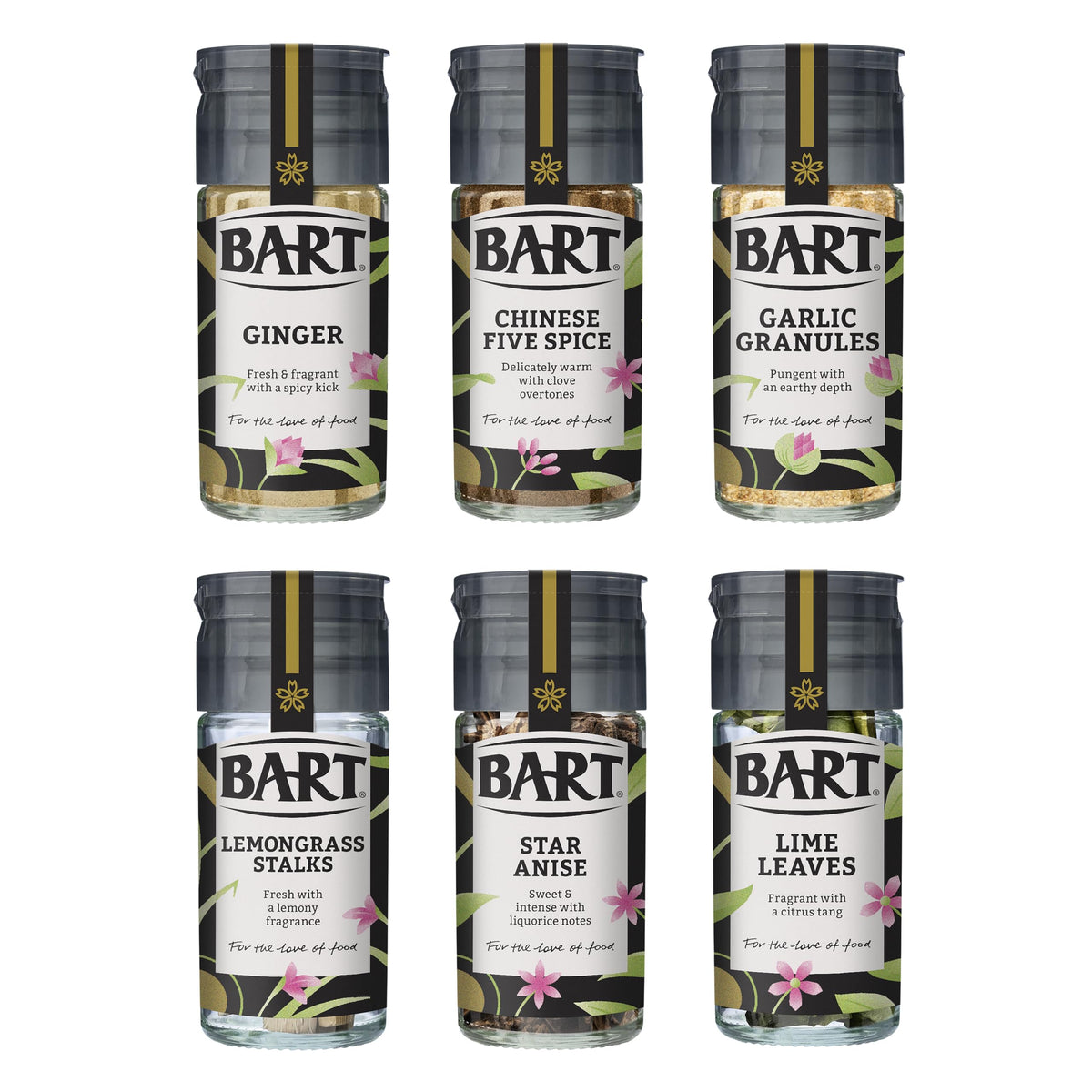 BART East Asian Herb & Spice Collection - Chinese Five Spice, Star Anise, Garlic Granules, Ginger, Lemongrass Stalks & Lime Leaves