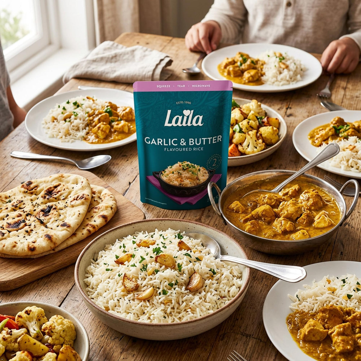Laila Garlic & Butter Microwave Rice - 6 x 250g Packs | Ready in 2 Minutes 4