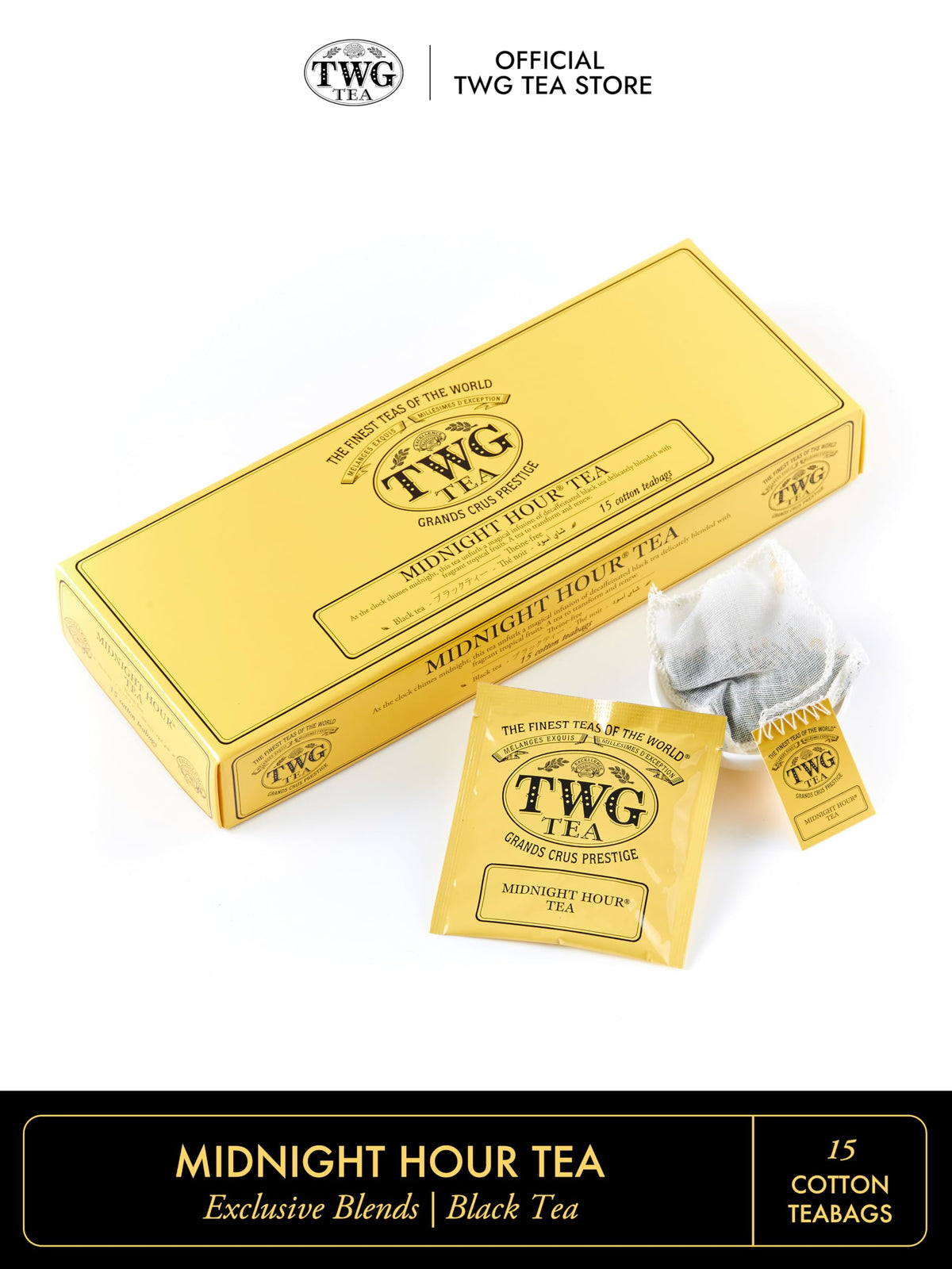 TWG Tea Midnight Hour Tea - Decaffeinated Black Tea with Tropical Fruits | 15 Teabags | 40g