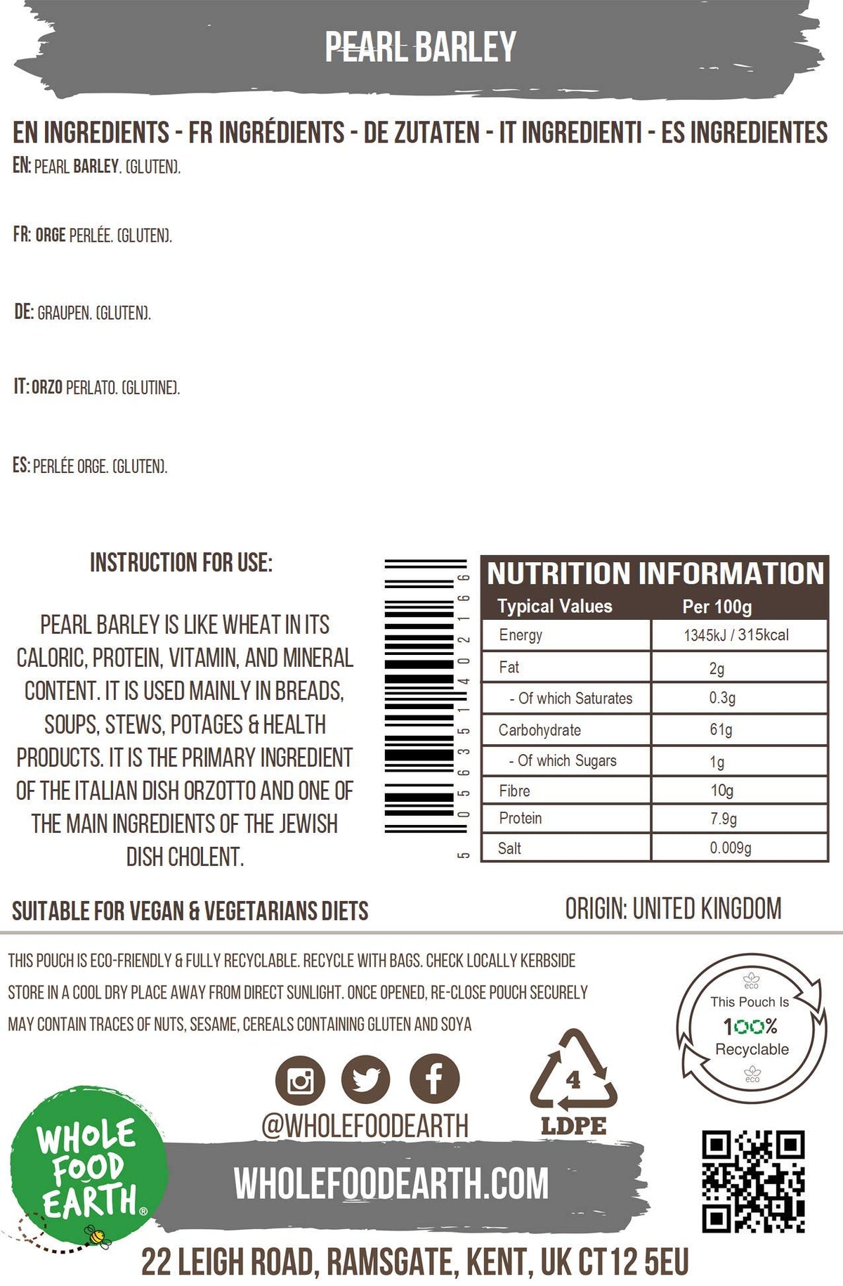 Wholefood Earth Pearl Barley - 2 kg 2