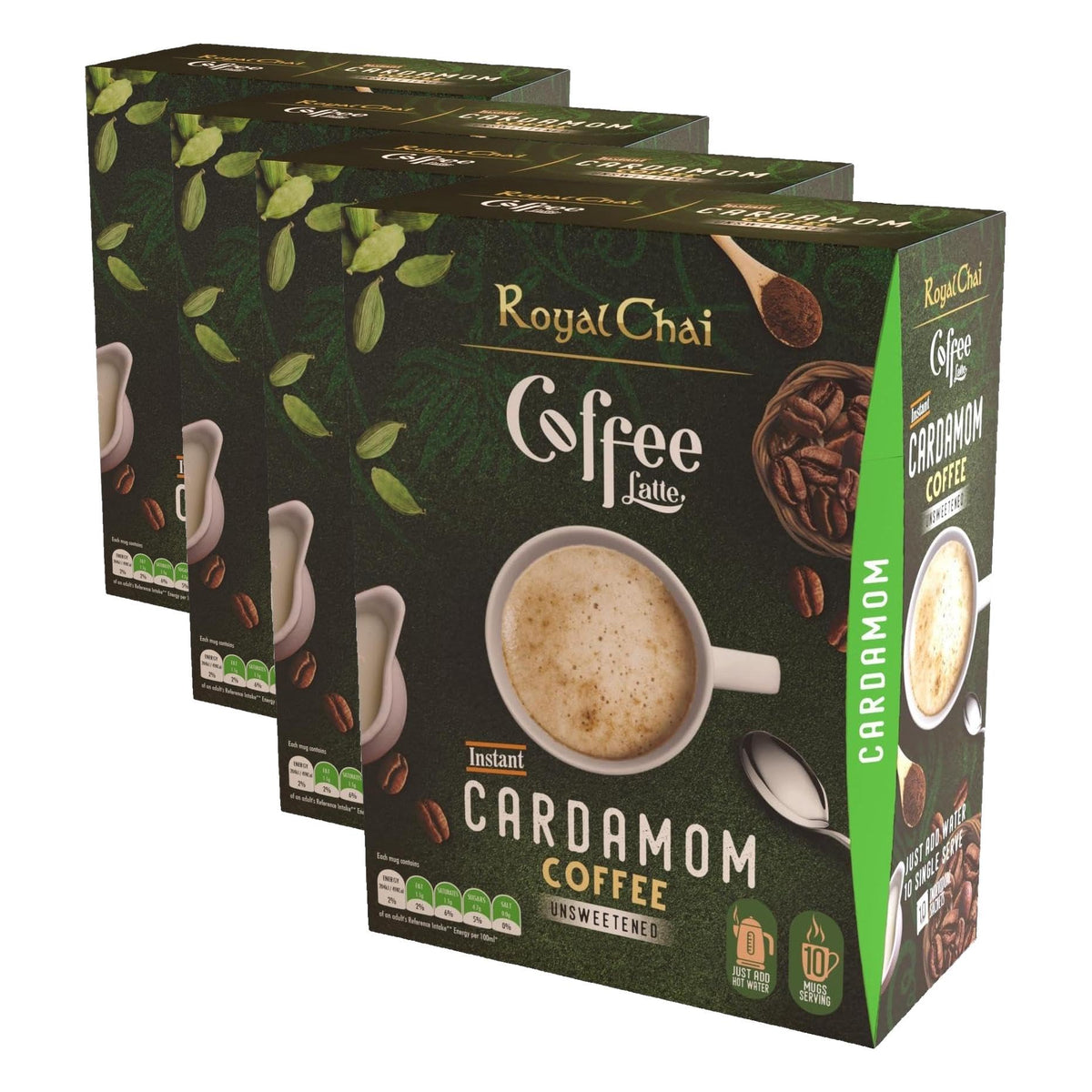 Royal Chai Cardamom Coffee Latte - Unsweetened, 10g Sachets (Pack of 4)