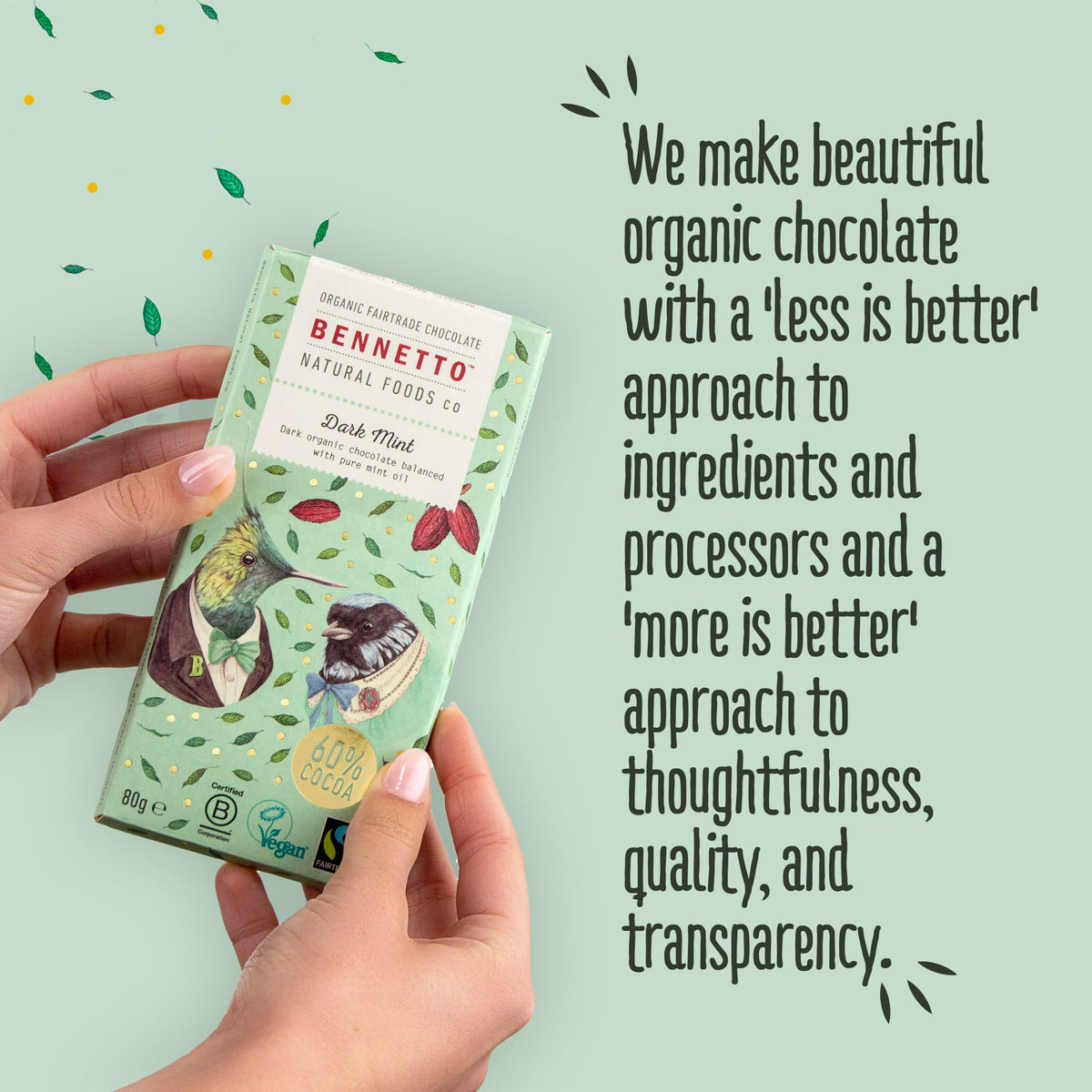 Bennetto Dark Mint Chocolate Bar - 60% Cocoa, Organic, Fairtrade | 6 Pack 6