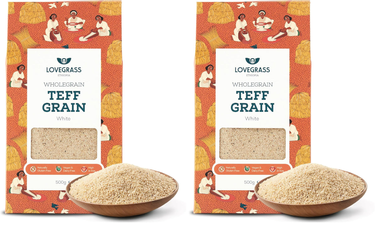 Lovegrass Ethiopia White Teff Grain - Gluten Free, Vegan, High Protein | 1kg (2 x 500g)