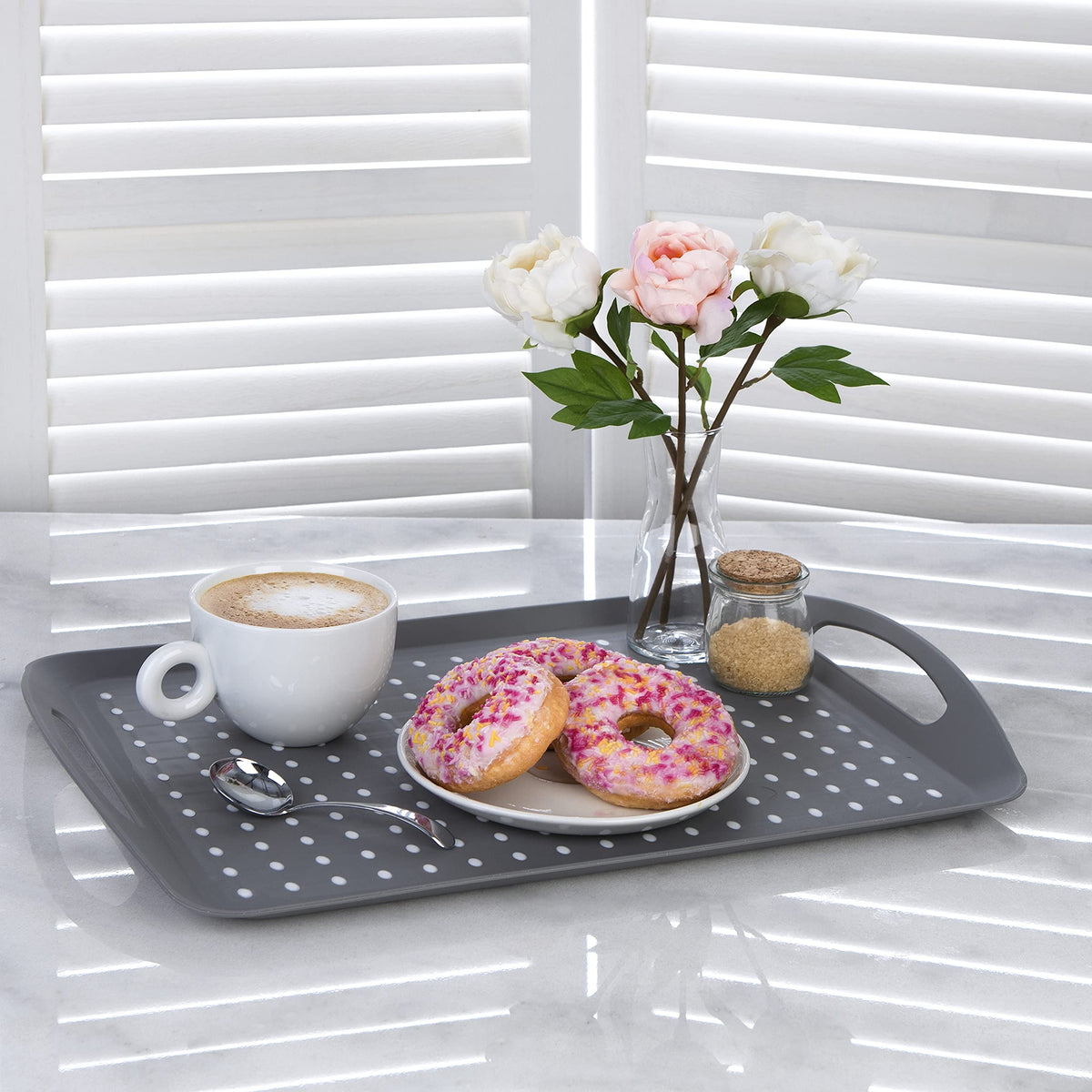 Pendeford Housewares Large Stackable Anti-Slip Tray - BPA-Free PP Plastic | Grey | 41 x 28.5cm 4
