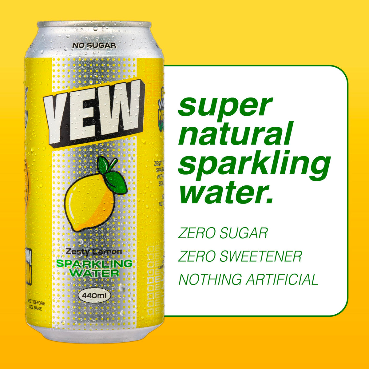 YEW Zesty Lemon Sparkling Water - Zero Sugar, Zero Calories | 440ml Can 3