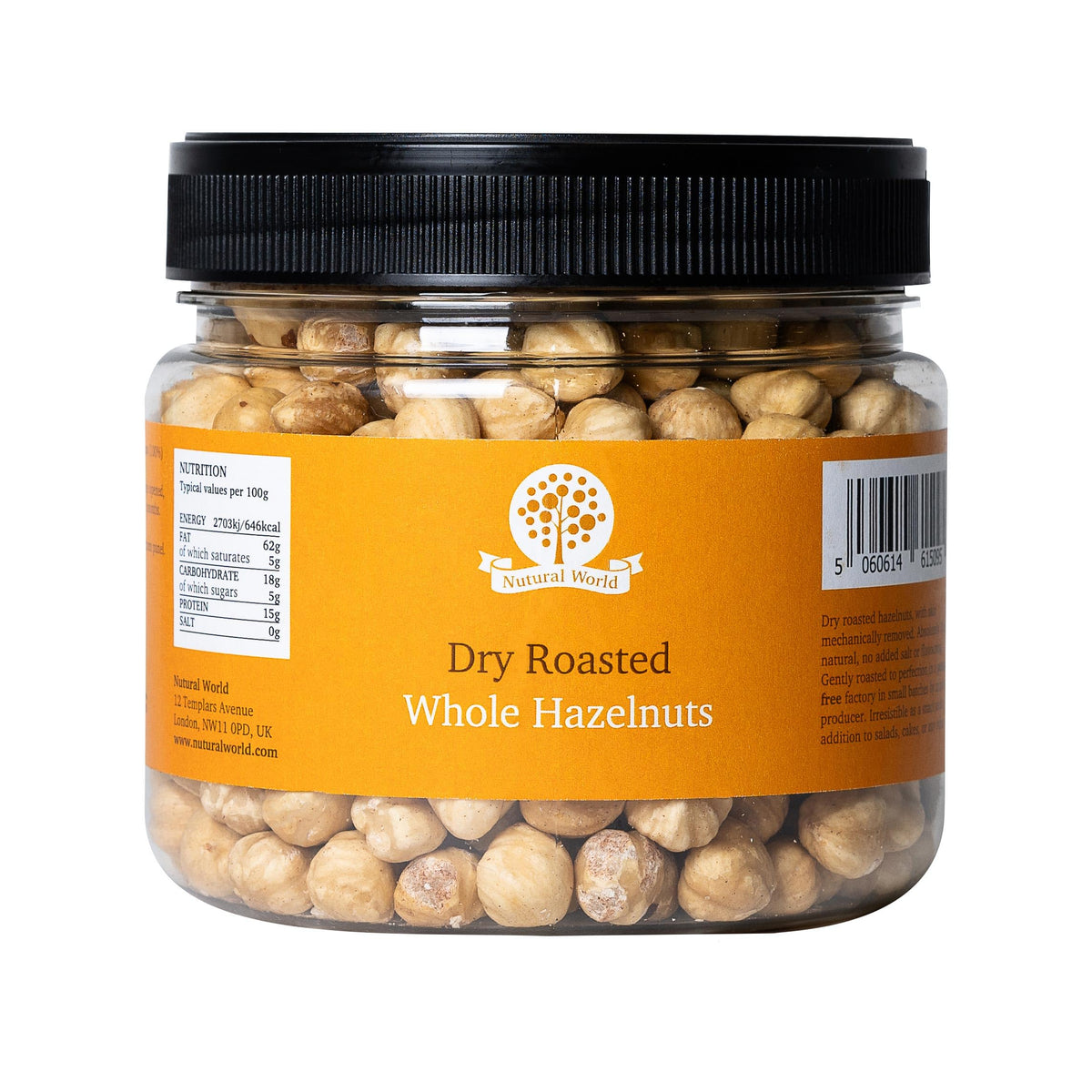 Nutural World Dry Roasted Whole Hazelnuts - Unsalted, Great Taste Award Winner | 500g