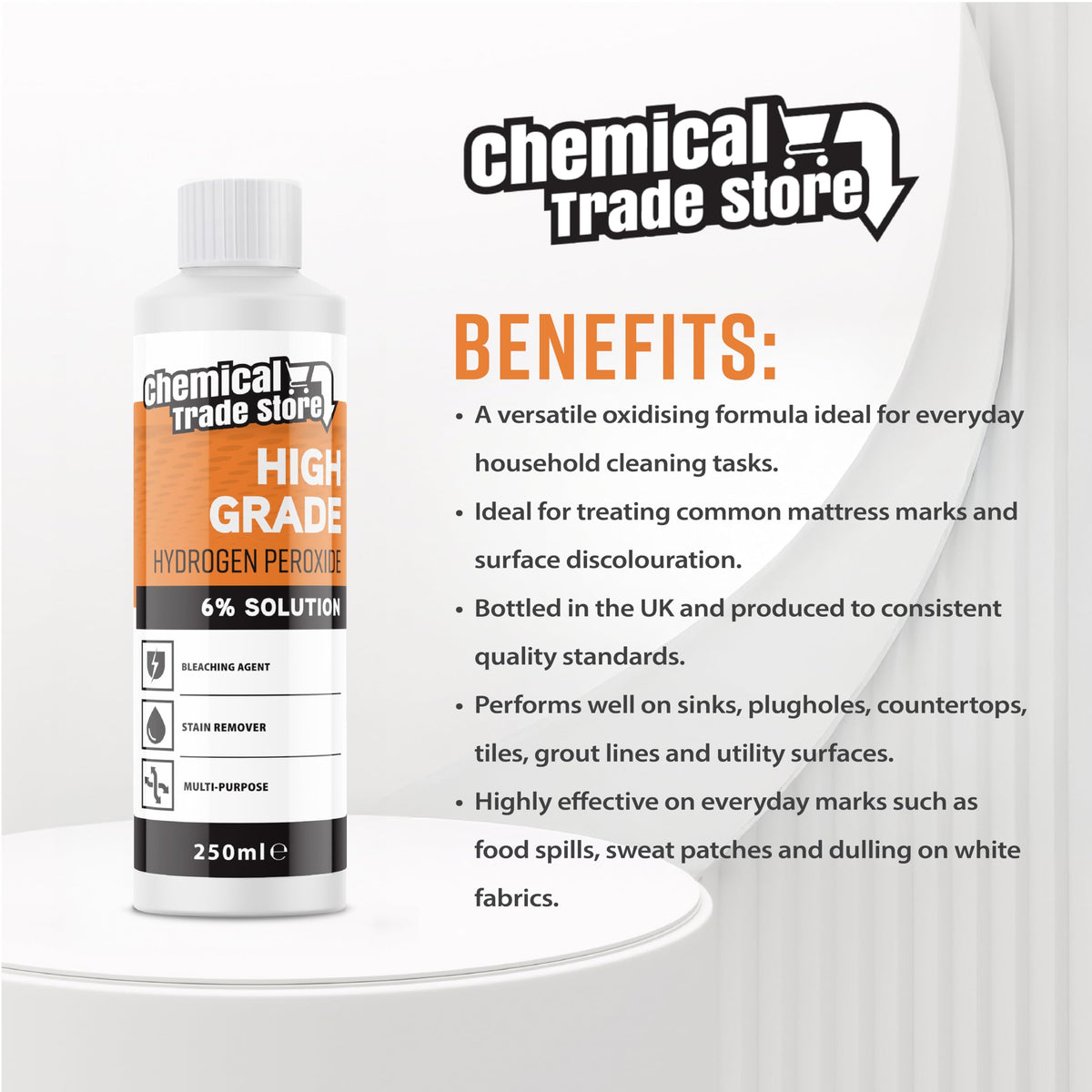 Chemical Trade Store Hydrogen Peroxide Solution 6% - Multi-Purpose Cleaner | 250ml 5
