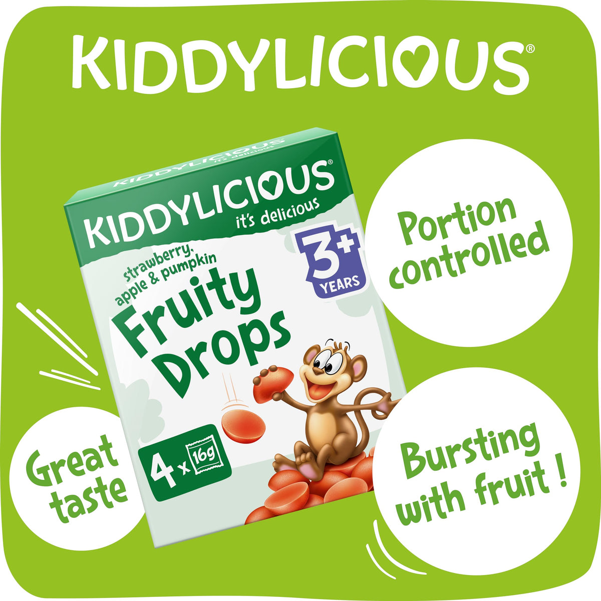 Kiddylicious Fruity Drops - Strawberry, Apple & Pumpkin - 28 x 16g Packs 5