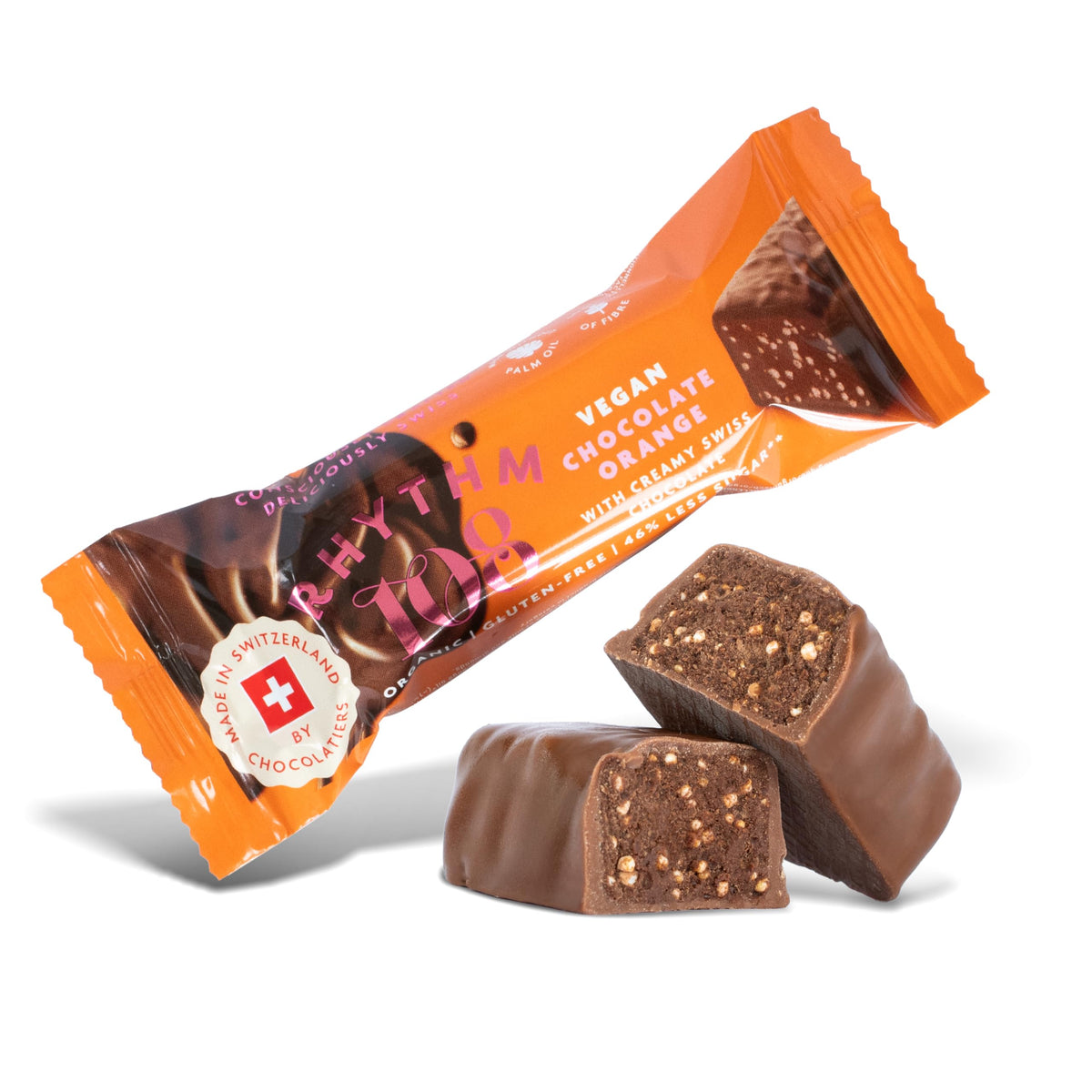 Rhythm 108 Swiss Vegan Orange Bar with Dark Chocolate - 15 Count