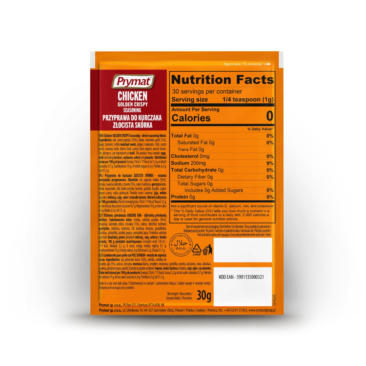 Prymat Chicken Seasoning - Blend of Herbs & Spices for Golden, Crispy Skin | 25 Sachets x 30g