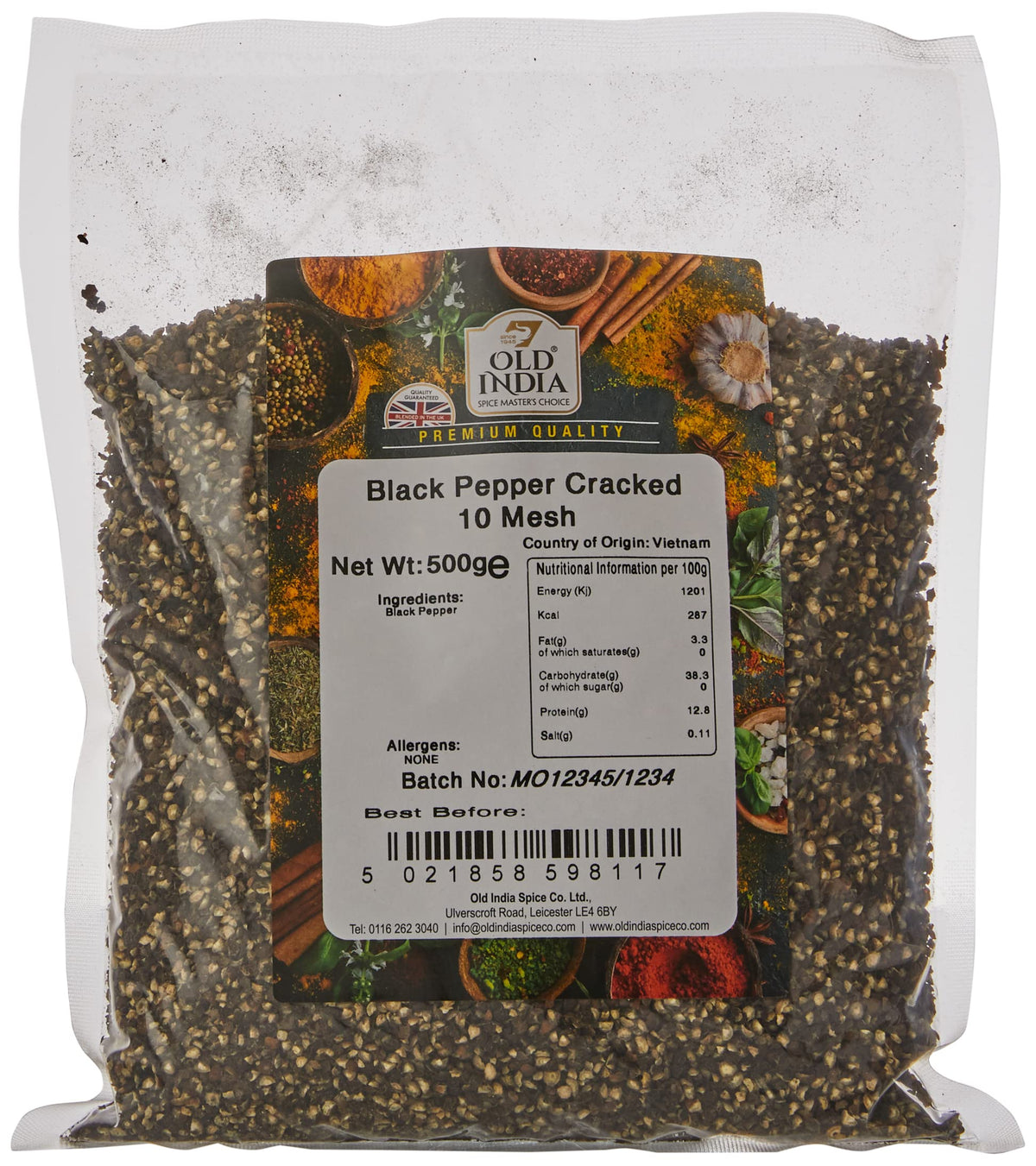 Old India Black Pepper Cracked 10 Mesh - 500g