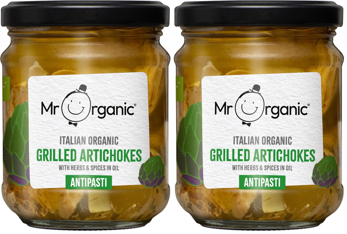 Mr Organic Grilled Artichoke Antipasti - Pack of 2 Jars | 380g Total Weight